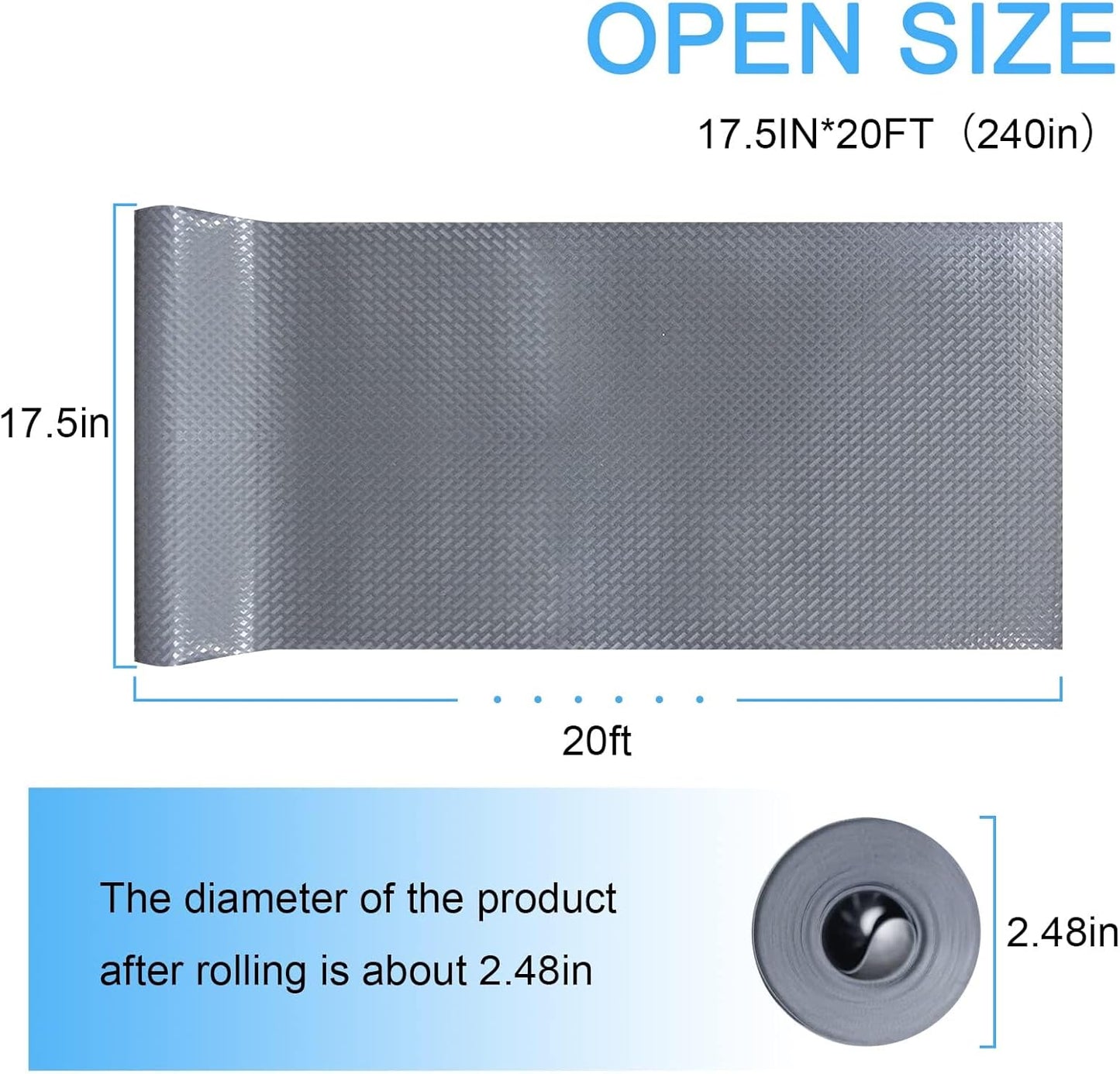FEXIA Drawer Liners for Kitchen Cabinets, 17.5 Inch x 20 FT(240 Inch) Non Adhesive Cabinet Liner, Refrigerator Liners, Washable Oil-Proof Fridge Pads Shelves Drawer (Gray)