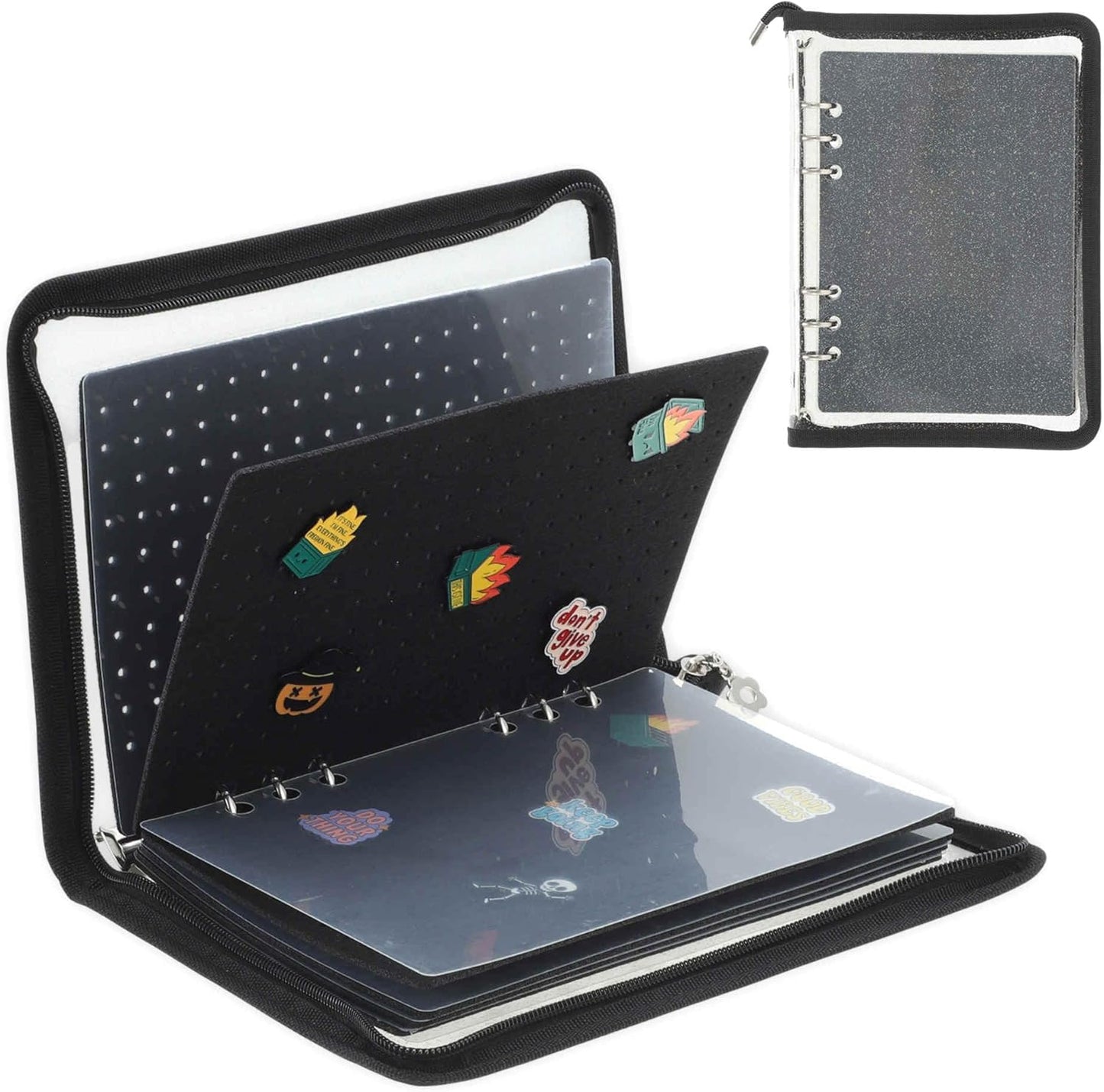 CAPASTEC Pin Bag, Portable Pin Display Book, Ideal for Pins, Brooches Storage, Black