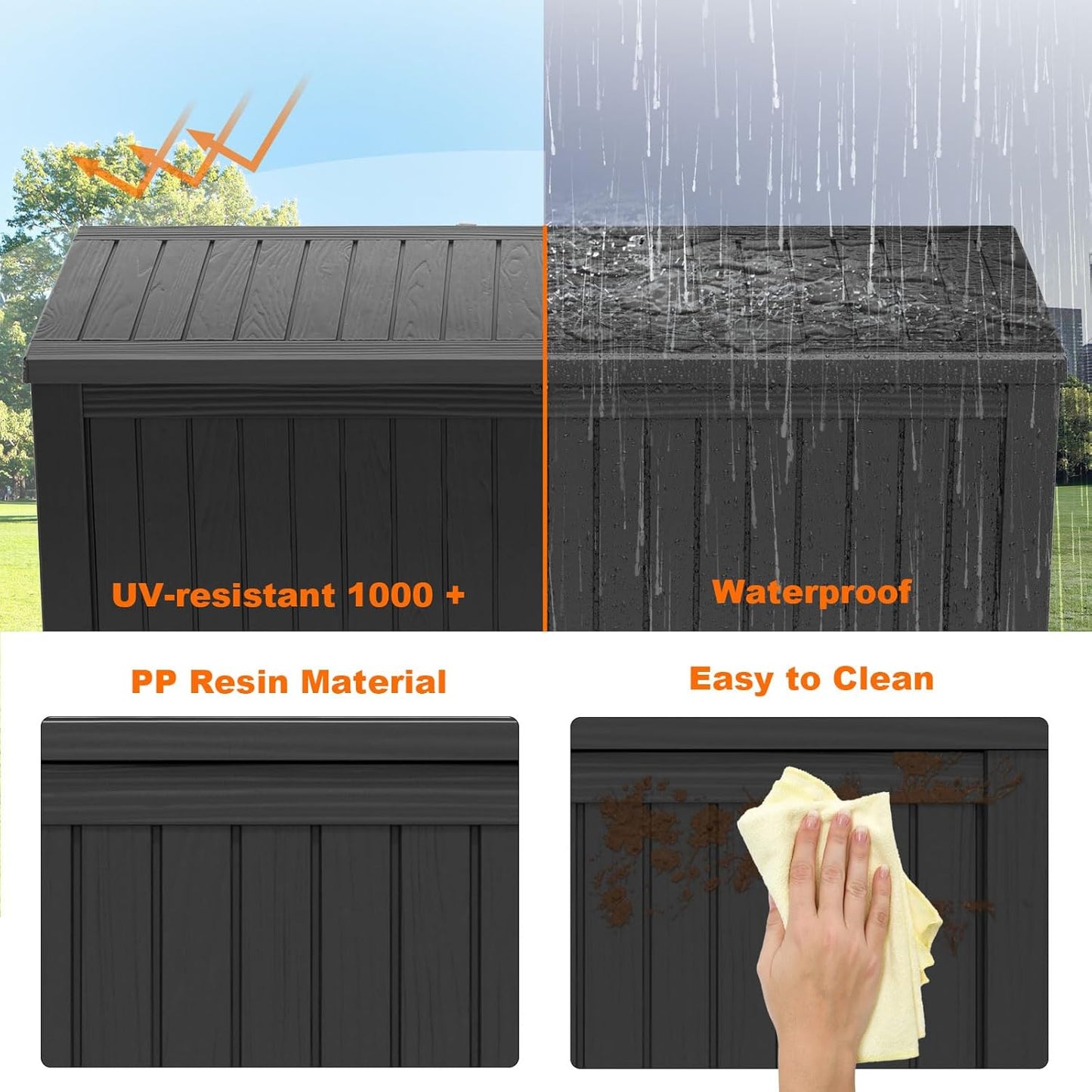 200 Gallon Resin Deck Box, Lockable Patio Outdoor Storage Box for Furniture, Garden Tools and Tools Storage, Waterproof Outside Storage Boxes - Black