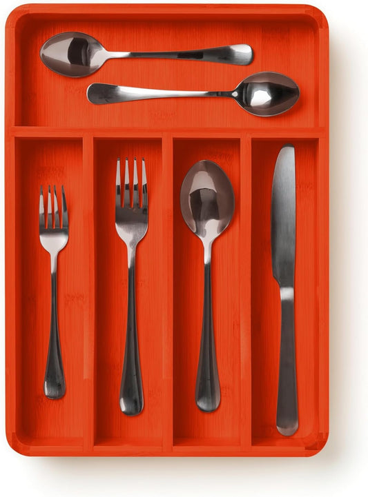 SMIRLY Silverware Drawer Organizer – Bamboo Kitchen Drawer Organizer, Adjustable Utensil Holder and Cutlery Tray, Drawer Dividers for Flatware and Kitchen Utensils