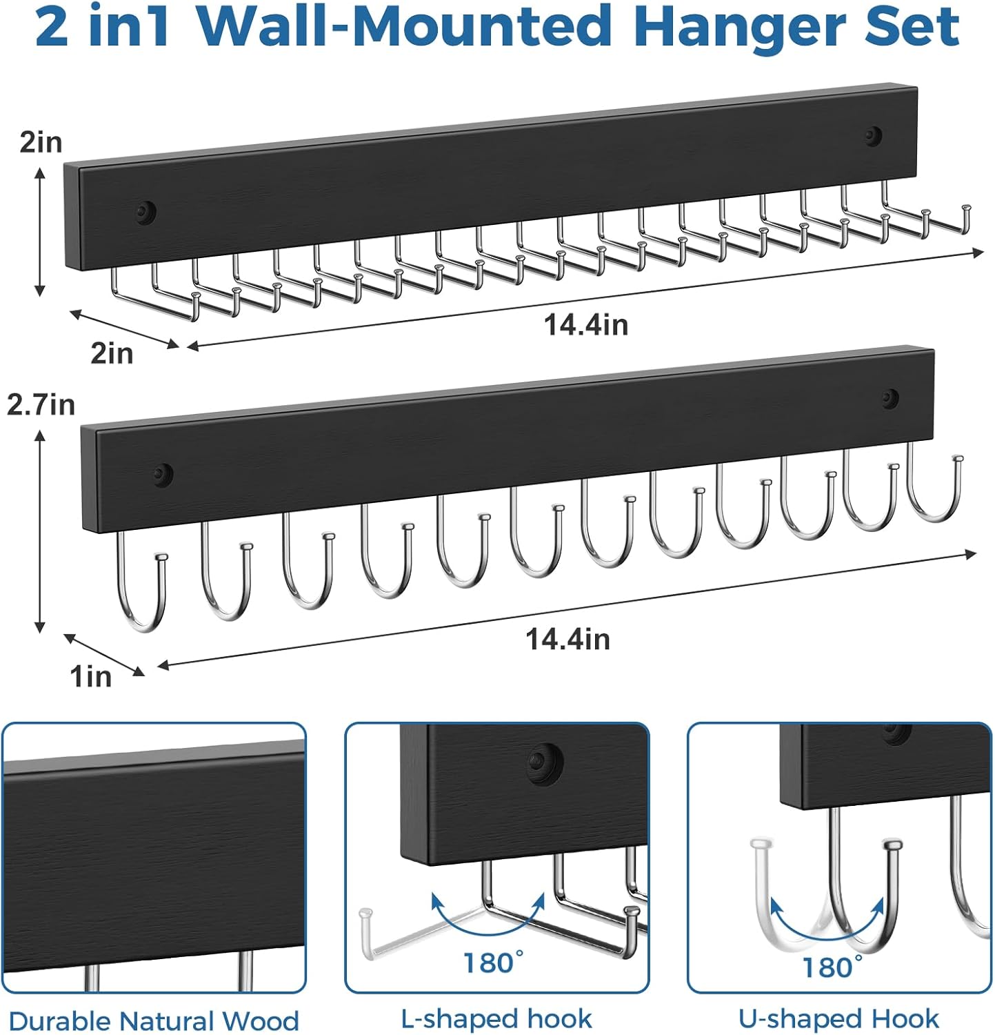 Tie and Belt Rack Wall Mount 2 Pack, Max 20 Tie Storage & 36 Belt Organizer, 180° Rotating Space Saving Tie Holder Belt Hanger for Closet Wall Mounted