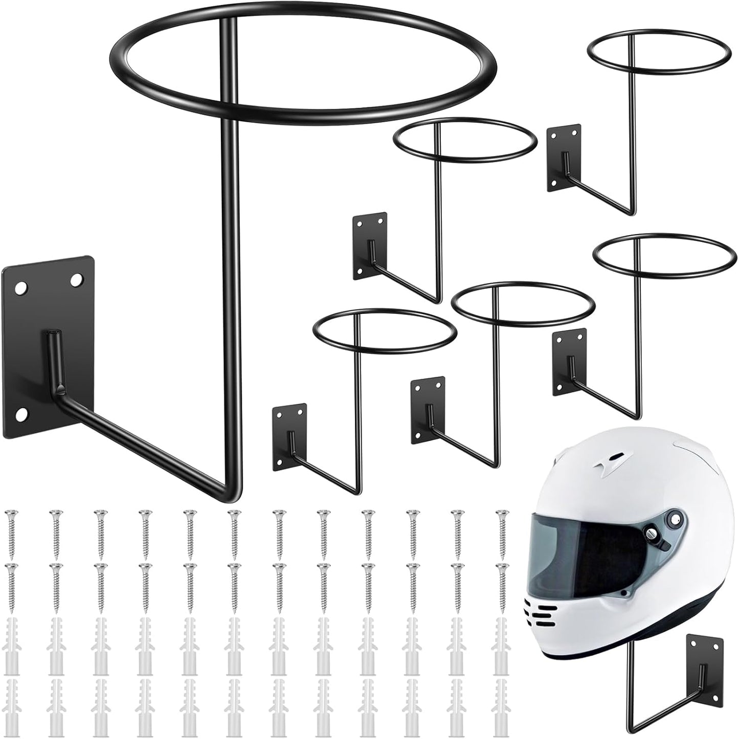 6 Pack Helmet Hanger Wall Mount Motorcycle Helmet Rack Metal Ball Holder for Basketball Volleyball Football Multifunctional Display Hook Stand for Cap Hat Wig Riding Jacket Coat