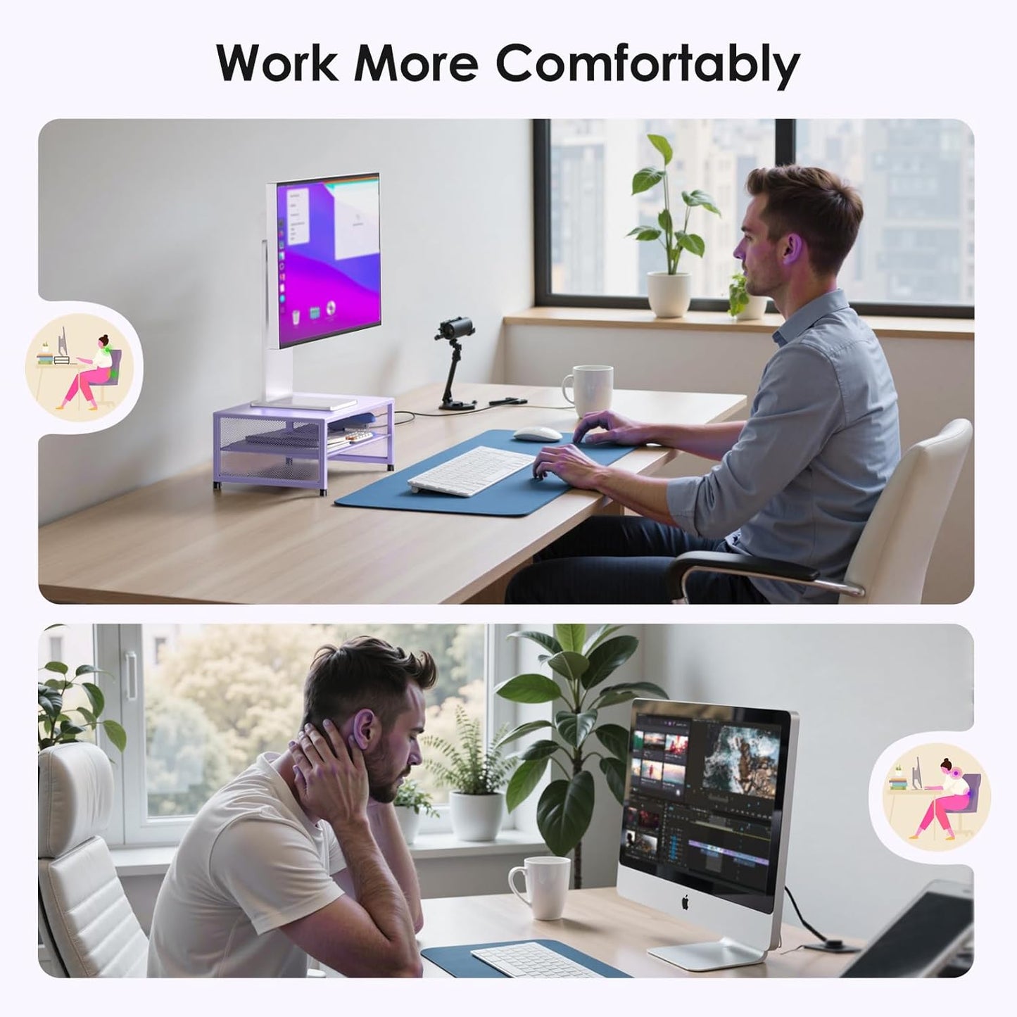 Desk Organizers and Accessories, 2-Tier Metal Computer Monitor Stand Riser, Desk Organizer for Monitor, Printer & Laptop Stand, Desktop Workspace Organizers for Office Supplies(Purple)