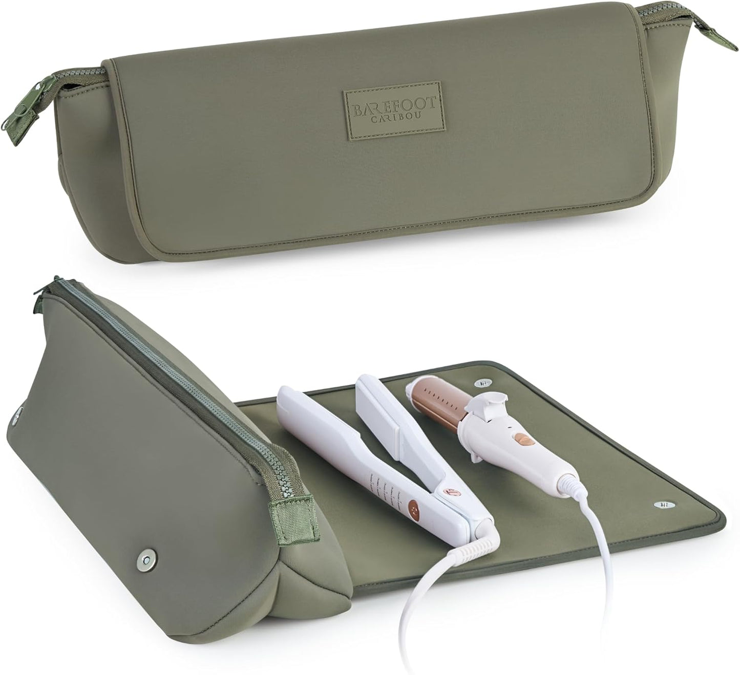 BAREFOOT CARIBOU Hair Tools Travel Bag and Heat Resistant Mat for Flat Irons, Straighteners, Curling Iron, and Haircare Accessories, 2-in-1 design, with Interior Pockets, Portable Organizer