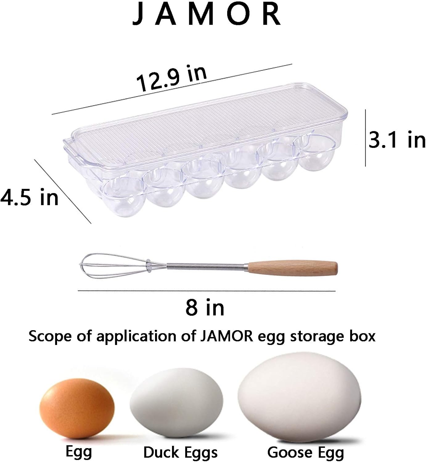 JAMOR 12 Grid Egg Storage Box Refrigerator Egg Rack Tray With Lid, Stackable Egg Rack, Transparent Egg Storage Box, BPA-Free (B)