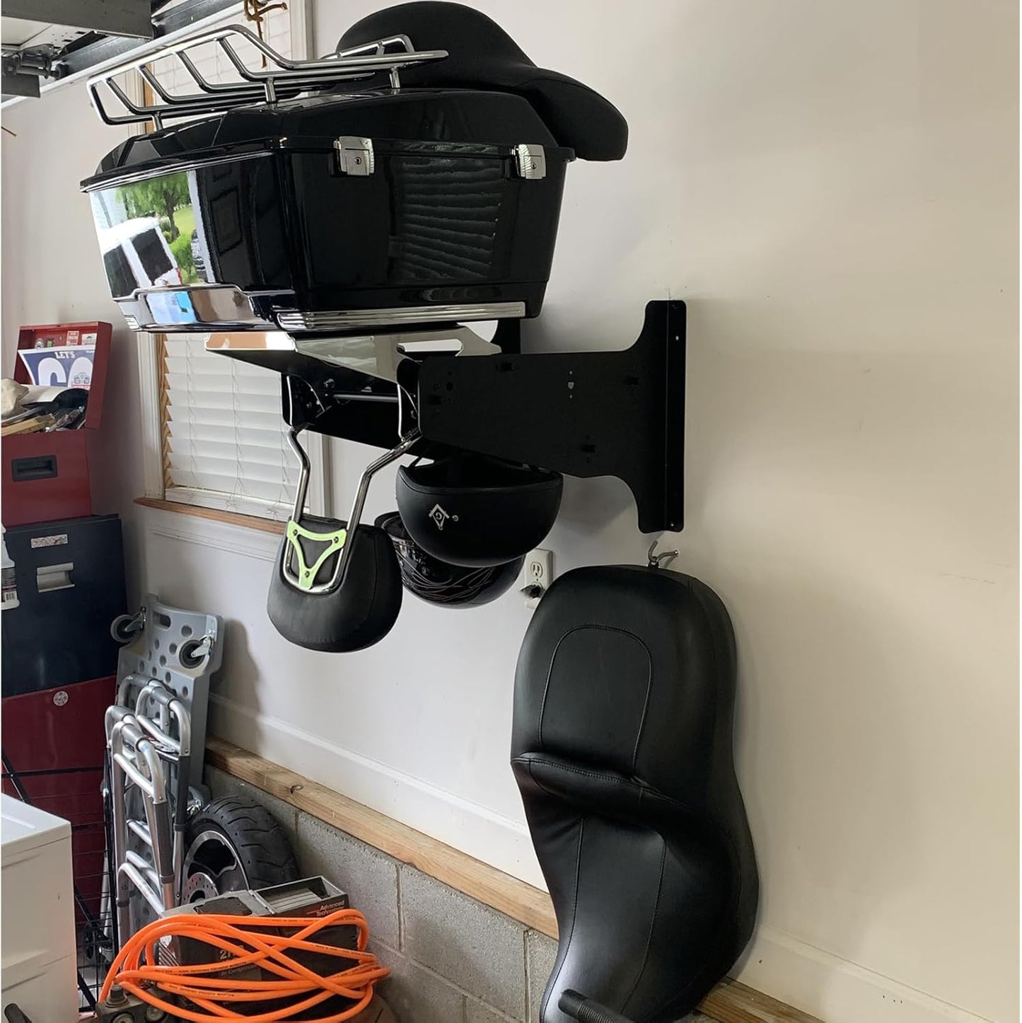 Mount Storage Rack Kit Tour Pack Trunk & Sissy Bar Backrest & Mounting Luggage Rack Wall Helmet Hanger Stand Compatible for Harley Road Street Glide Road King Electra CVO and Indian
