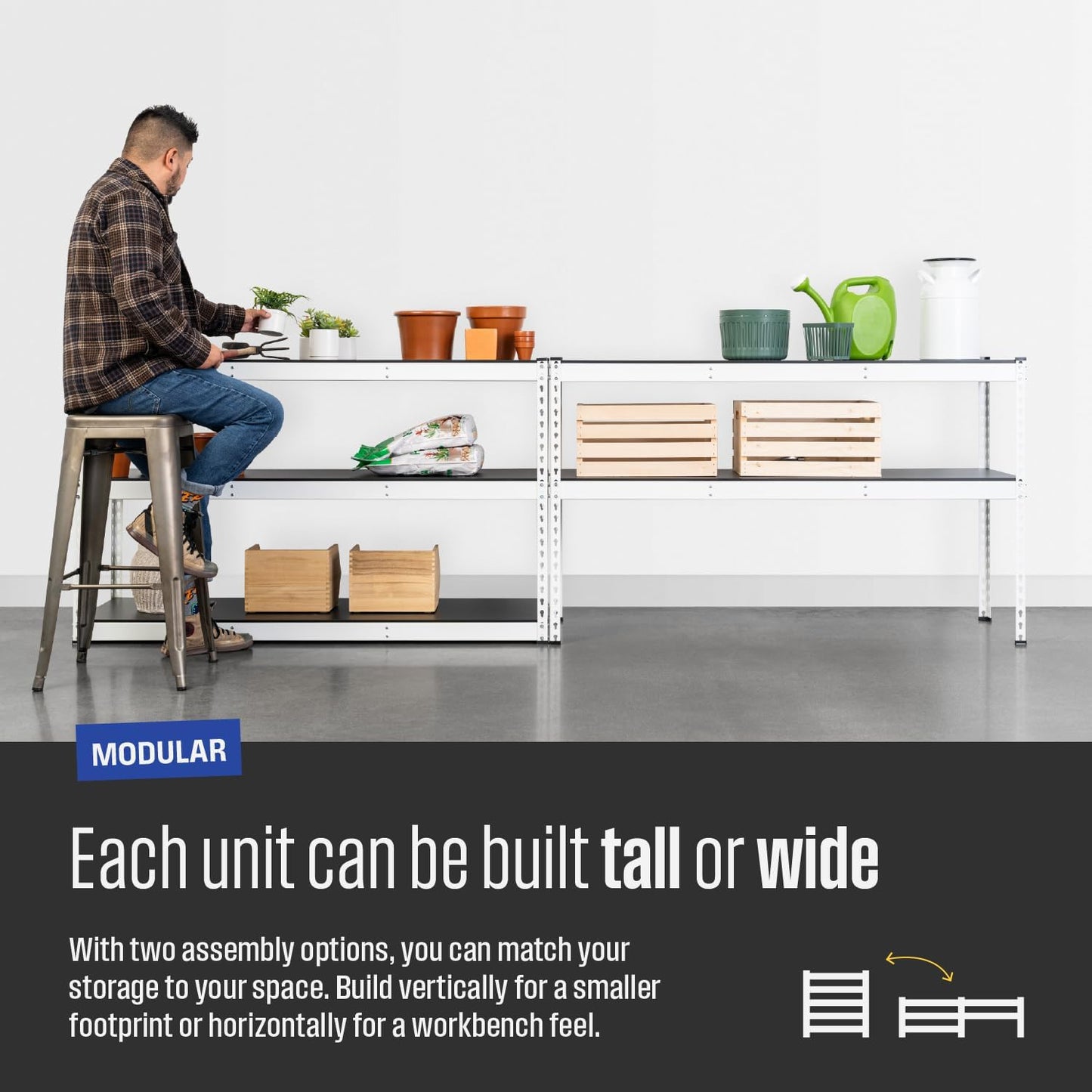 SafeRacks Modular Garage Shelving - 5 Tier Storage Shelves, Tall Metal Rack Shelves for Storage, Heavy Duty Steel Shelf Organizer for Garage, Or Kitchen Pantry (White, 18 x 60 x 72)