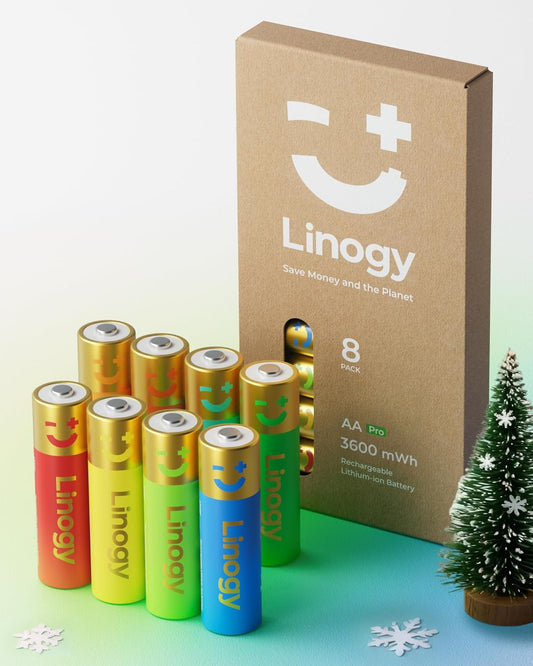 1.5V 3600mWH Rechargeable AA Batteries Lithium-ion (8-Pack), Up to 1,200 Cycles, Fast Charging, Low Self-Discharge, Leak-Proof AA Lithium Battery for Outdoor Camera, Flashlight, Household