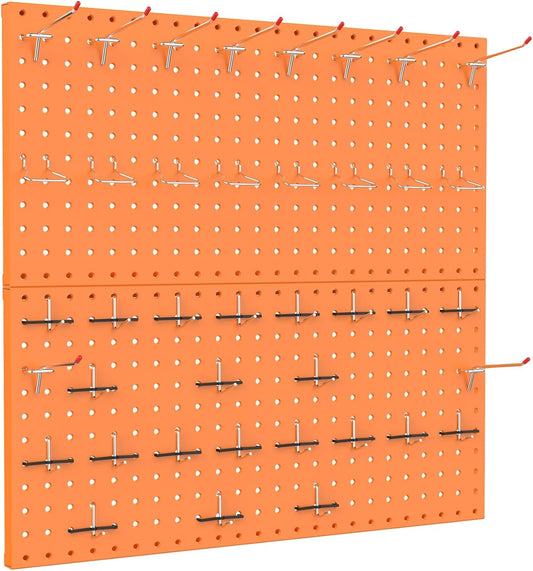 TORACK Metal Pegboard Wall Organizer 24" x 24" or 12" x 48", 70 PCS Tools Storage Pegboard for Garage, Modular Pegboard, Tool Organizer Board with Peg Board Hooks(Orange)