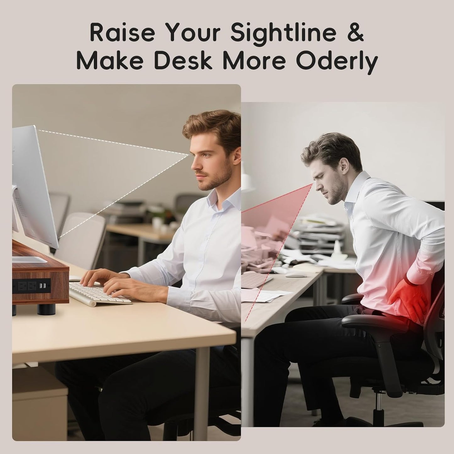 Artswish Dual Monitor Riser with Power Outlet, 42 Inch Wood Monitor Stand for 2 Monitors with Drawer Storage, Computer Monitor Stand Riser with Adjustable Feet, Double Monitor Stand Desk Shelf, Walnut