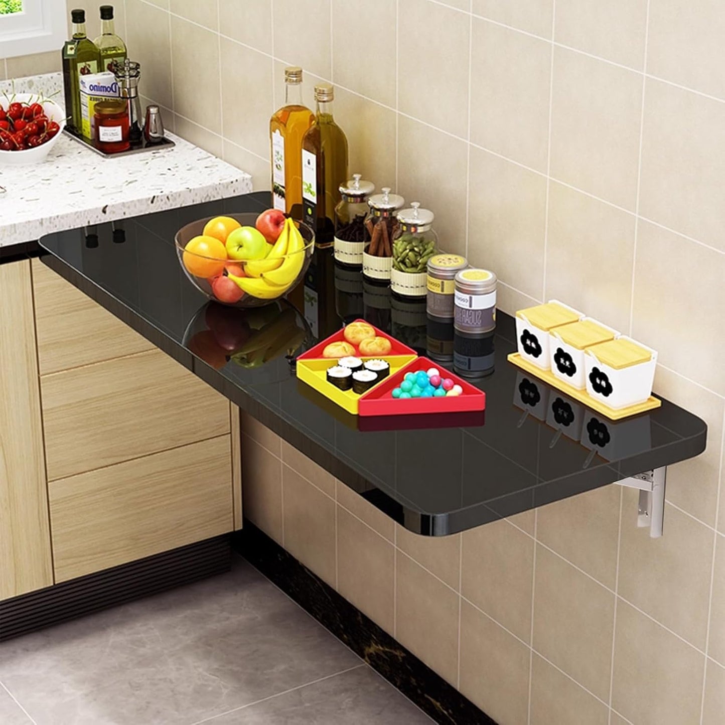 Wall Mounted Folding Wood Table, Folding Table with Heavy Duty Metal for Laundry Collapsible Shelf Brackets, Wall Mounted Desk Fold Down for Small Spaces Black 80 * 40cm/31.5”*15.7”