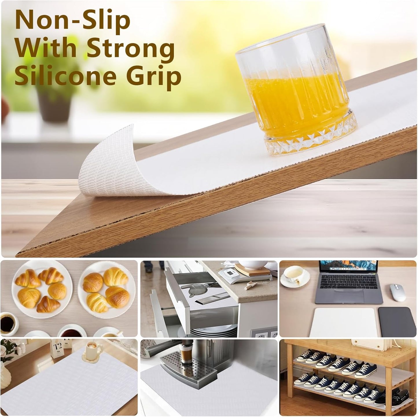 Shelf Liner, 11.8 Inches x 20 FEET Non-Slip Kitchen Cabinet Liner, Washable Oil-Proof Non-Adhesive Contact Paper for Drawer, Cabinet, Shelves, Cupboard, Refrigerator, Storage, Desks, Countertop