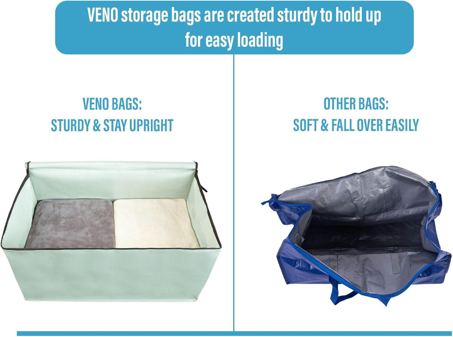 VENO 6 Pack Moving Bags and Large Christmas Decoration Storage Bins with lids. Alternative to Moving Boxes, Packing Supplies for College. Heavy Duty Totes (Shiny Light Green, 6 Pack)