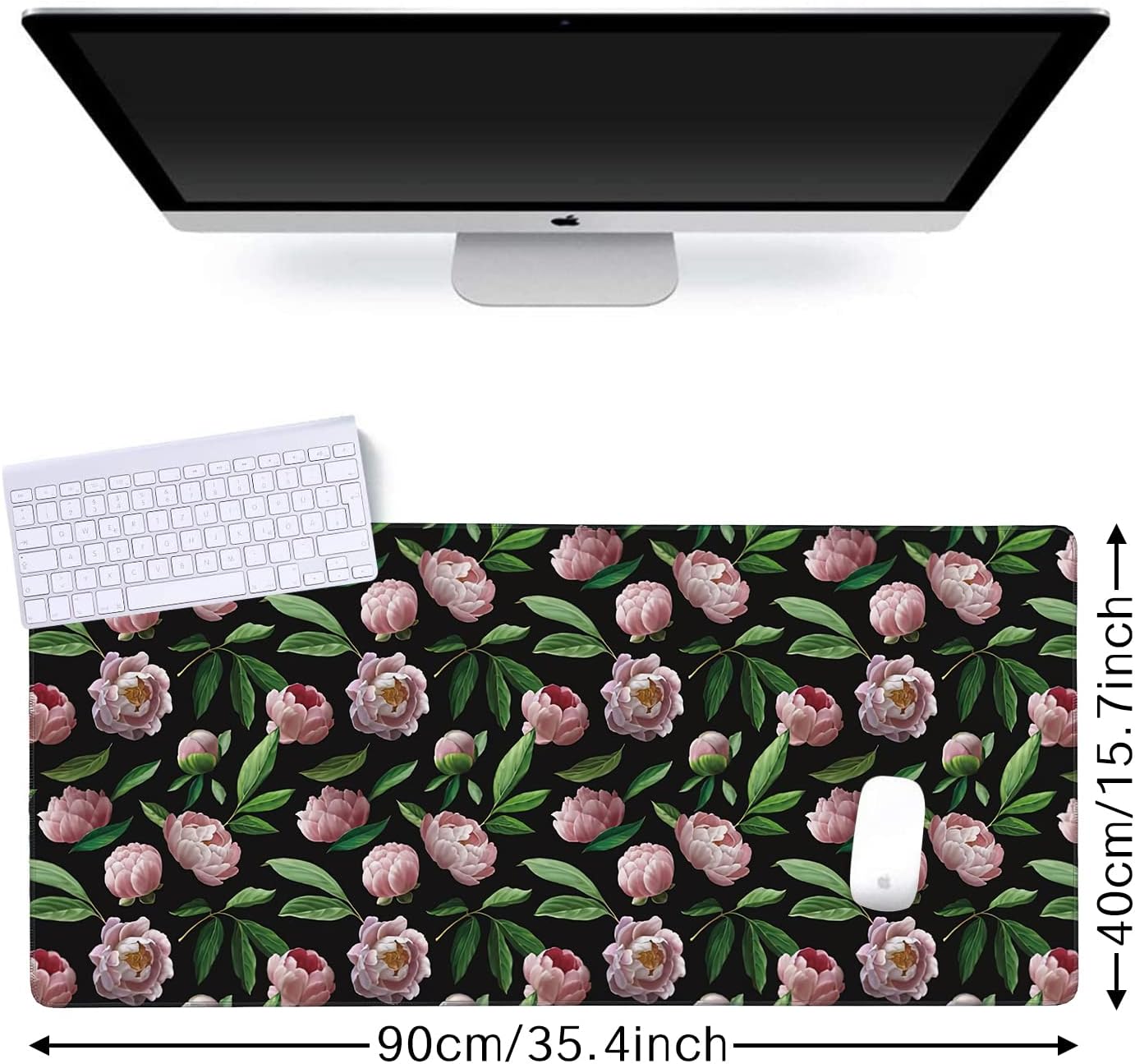 Beautiful Flower Pink Peonies Gaming Mouse Pad XXL Large Desk Mouse Pad Keyboard Mat with Stitched Edges Waterproof Non-Slip Desk Mat for Laptop,Keyboard,Computer 35.4 * 15.7 Inch