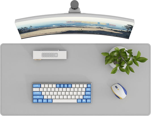 DAWNTREES Desk Mat Protector,PU Leather Desk Pad,Non Slip, Large Mouse Pad and Keyboard Mat, Waterproof Writing Pad for Office and Home (Light Gray,35.5''x16.9'')