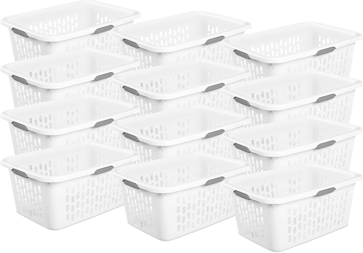 Sterilite Laundry Basket, Plastic Clothes Hamper, Large Rectangle Bin with Comfort Grip Handles and Reinforced Rim, 2 Bushel Capacity, White, 12 Pack