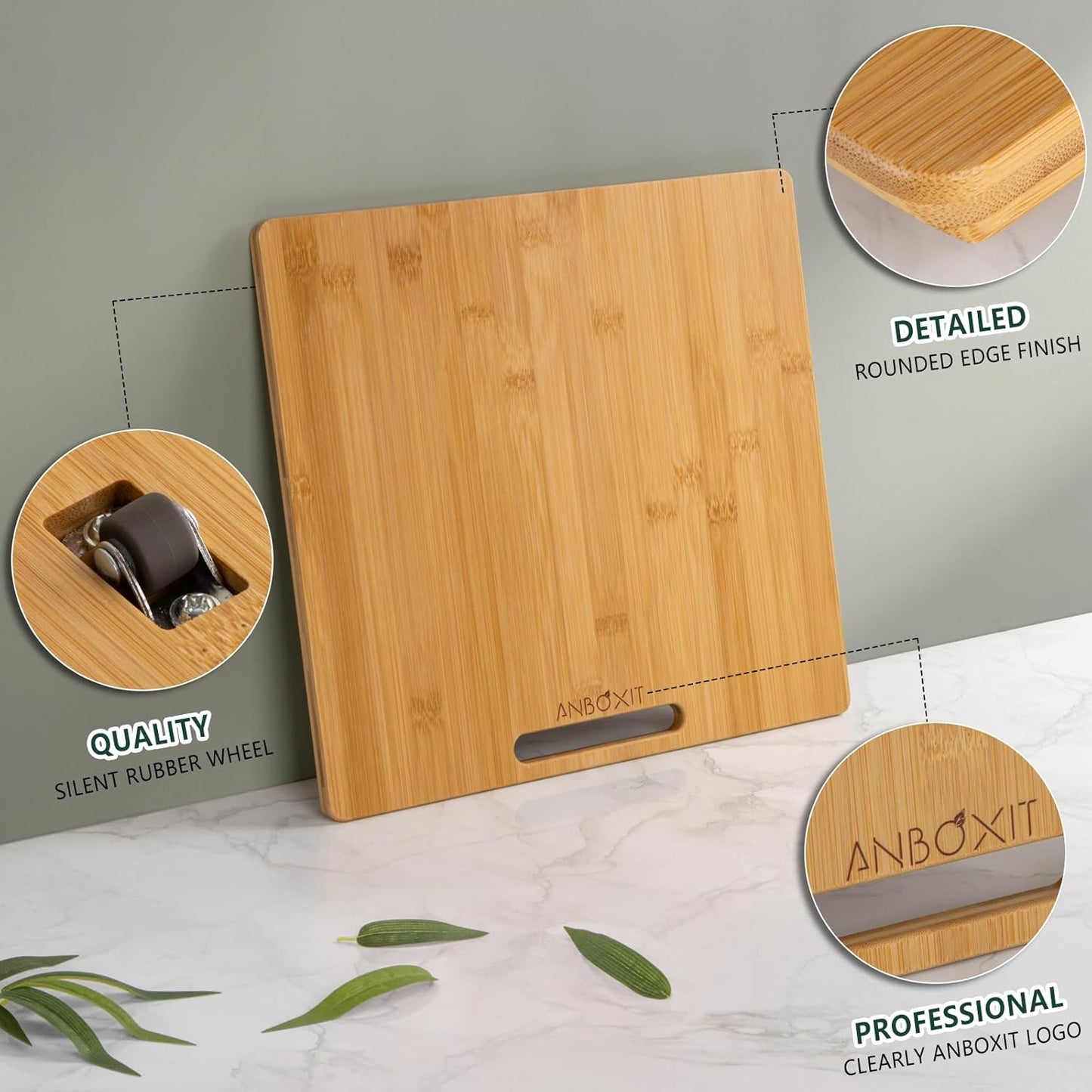 Bamboo Appliance Slider, Sliding Tray for Coffee Maker, Kitchen Countertop Appliance Rolling Tray, Coffee Pot Slider Tray with Rubber Wheels, Wide - Medium (13"D x 14"W)