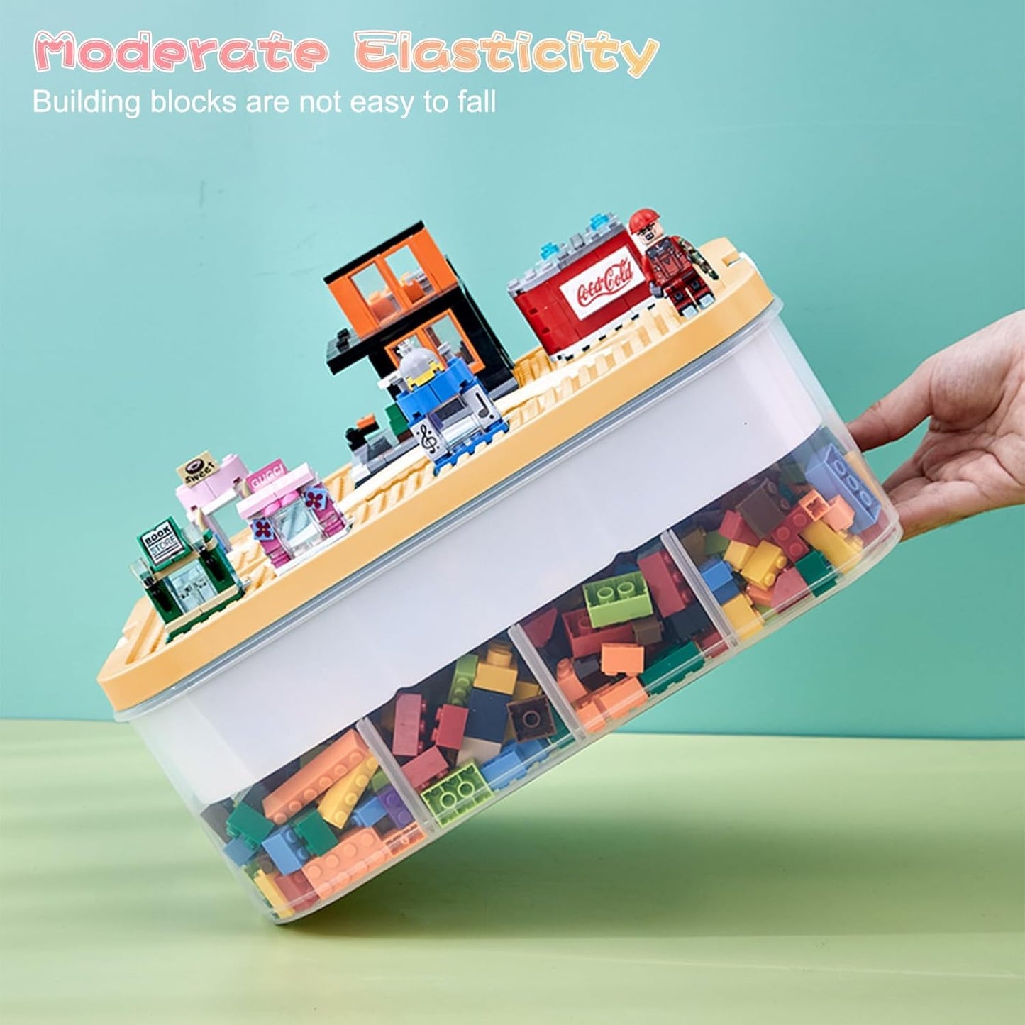 Toys Organizer Storage Case for Lego Box Kids Toy Stackable Building Blocks with Lids Bins Adjustable Lego Storage Containers Plastic Toy Box 1 Layer (Lemon)