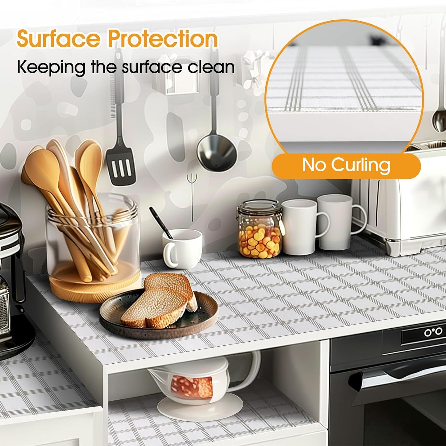 Shelf and Drawer Liner for Kitchen Cabinets Non-Adhesive, Strong Grip Non-Slip Thickened Cabinet Liners for Shelves, Waterproof Mats for Dresser Cupboard, White Square, 17 in x 10 Feet