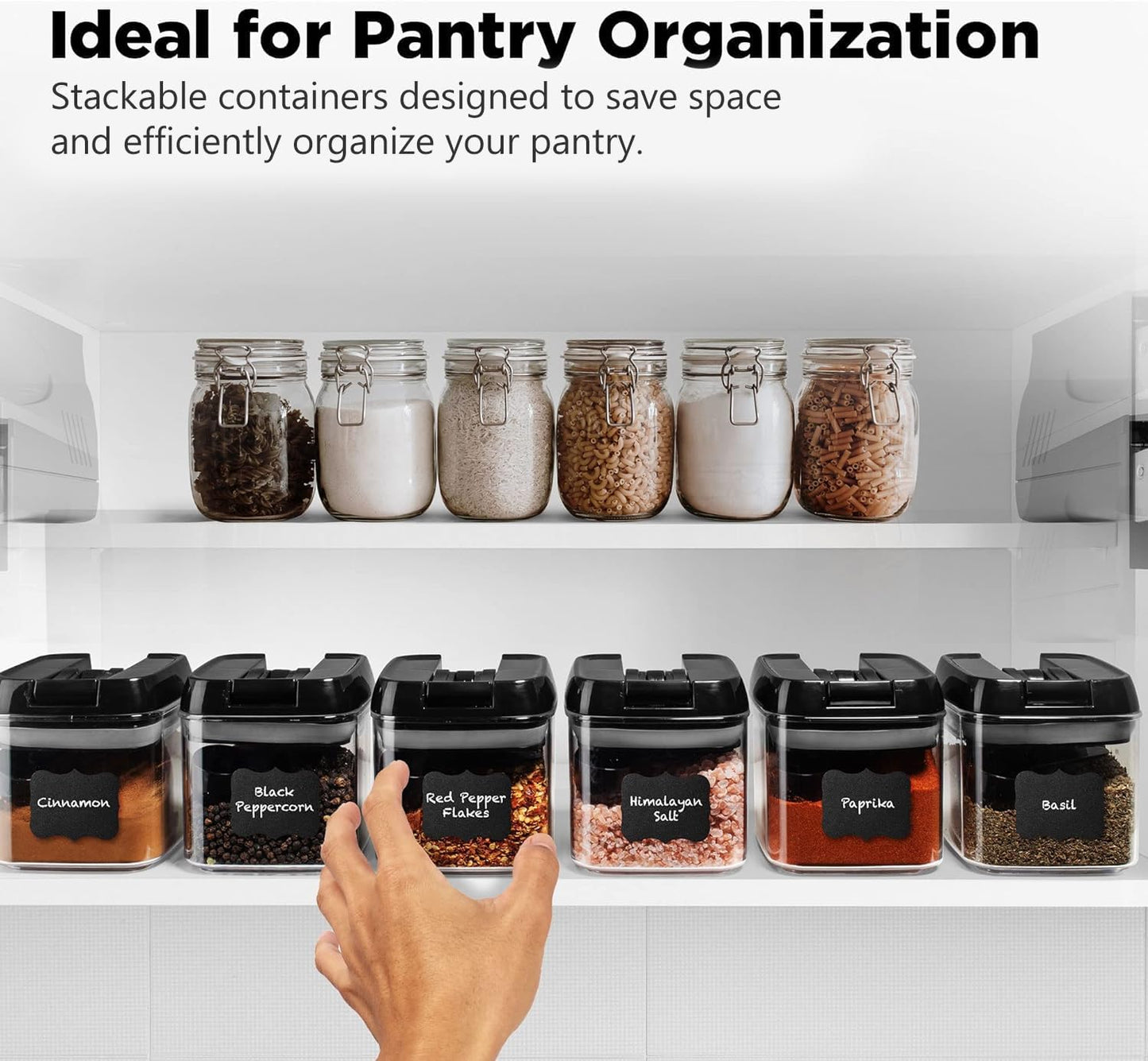 Shazo 6 PC Airtight Food Storage Containers + 6 Spoons - BPA Free Clear Plastic Snack & Spice Containers with Easy Lock Lids - Kitchen and Pantry Organization for Herbs, Coffee, Tea - 0.5L / 2.1 Cups