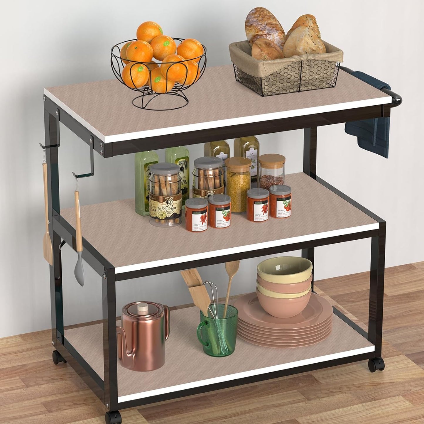 Beige Shelf Liners for Kitchen Cabinets Non Adhesive Drawer Liner for Bathroom Waterproof Refrigerator Liners for Shelves Fridge Plastic Mats Cabinet Cupboard Liner 11.8 x 236.2 Inches