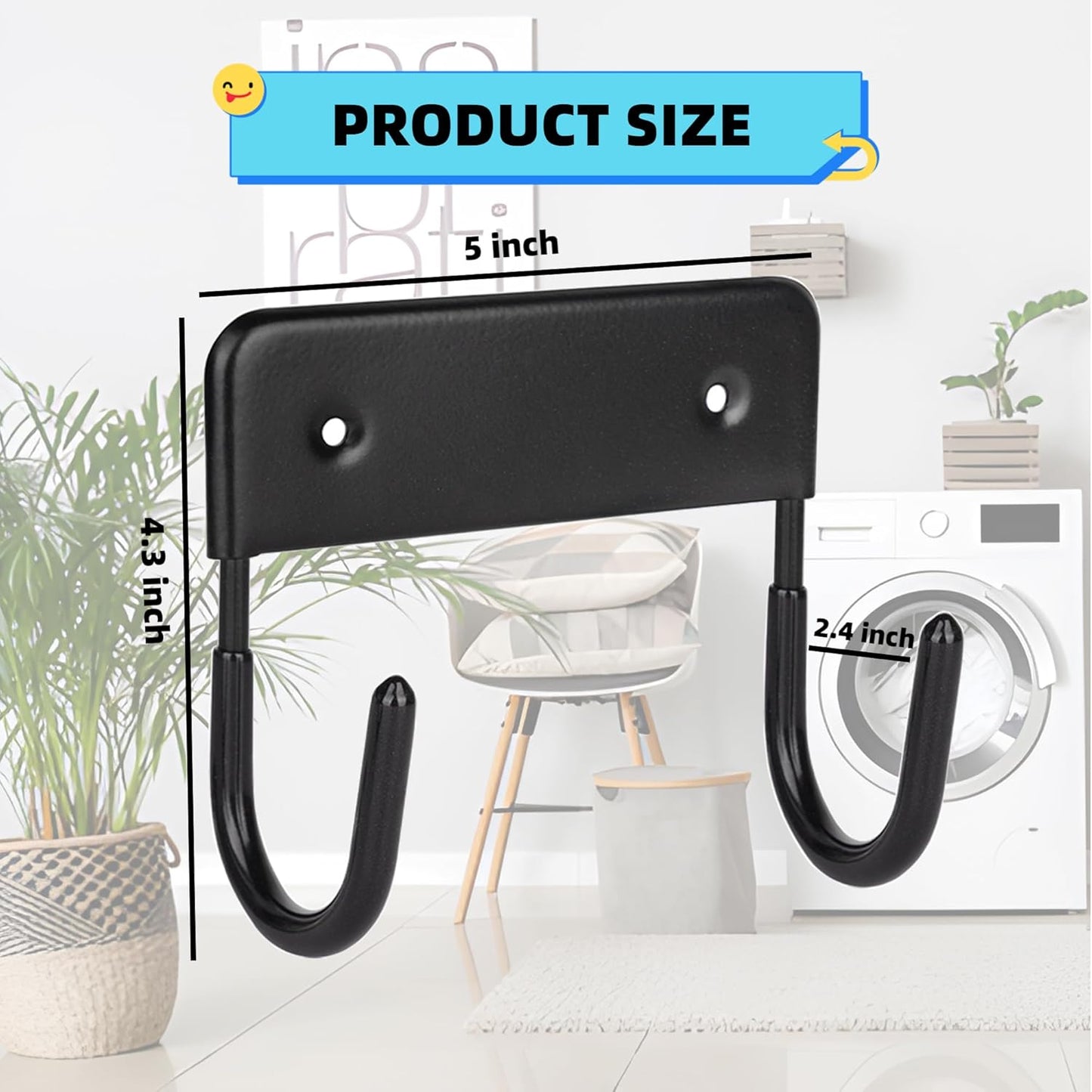 BiJun Ironing Board Holder Wall Mount, Ironing Board Hanger with 5 Inch Length, Iron Board Hook Wall Mount for Laundry Rooms (Black)