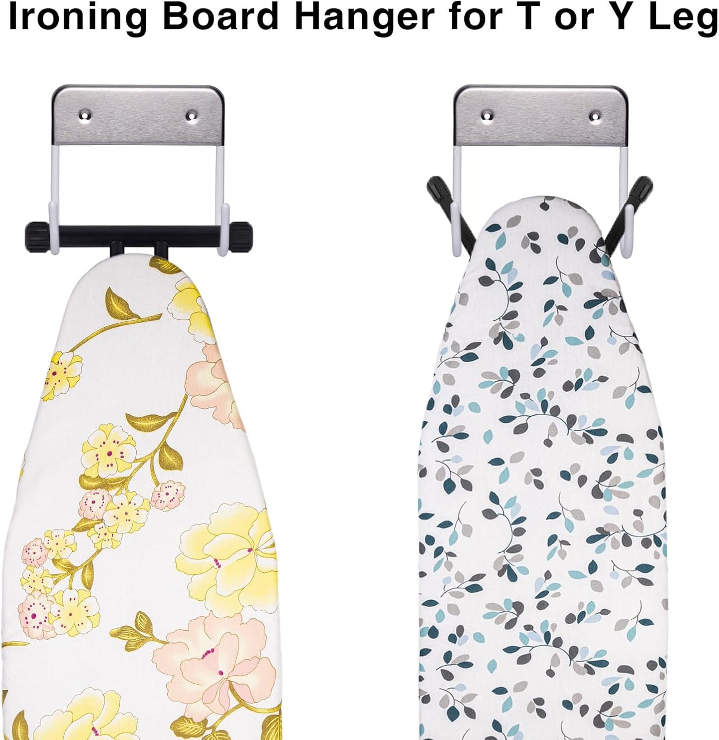 Ironing Board Hanger Wall Mount, Ironing Board Holder for Y or T Shaped,Stainless Steel Wall Hook Iron Board Holder for Laundry Rooms with 2 Hooks (White)