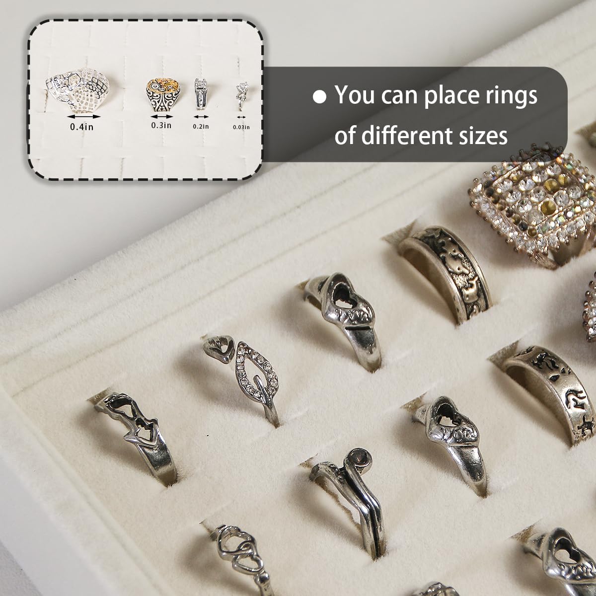 Coward 2Pcs/Set Stackable Ring Organizer Tray Beige Velvet Ring Earring Stud Jewelry Display Holder Tray for Store Selling or Home Show Storage
