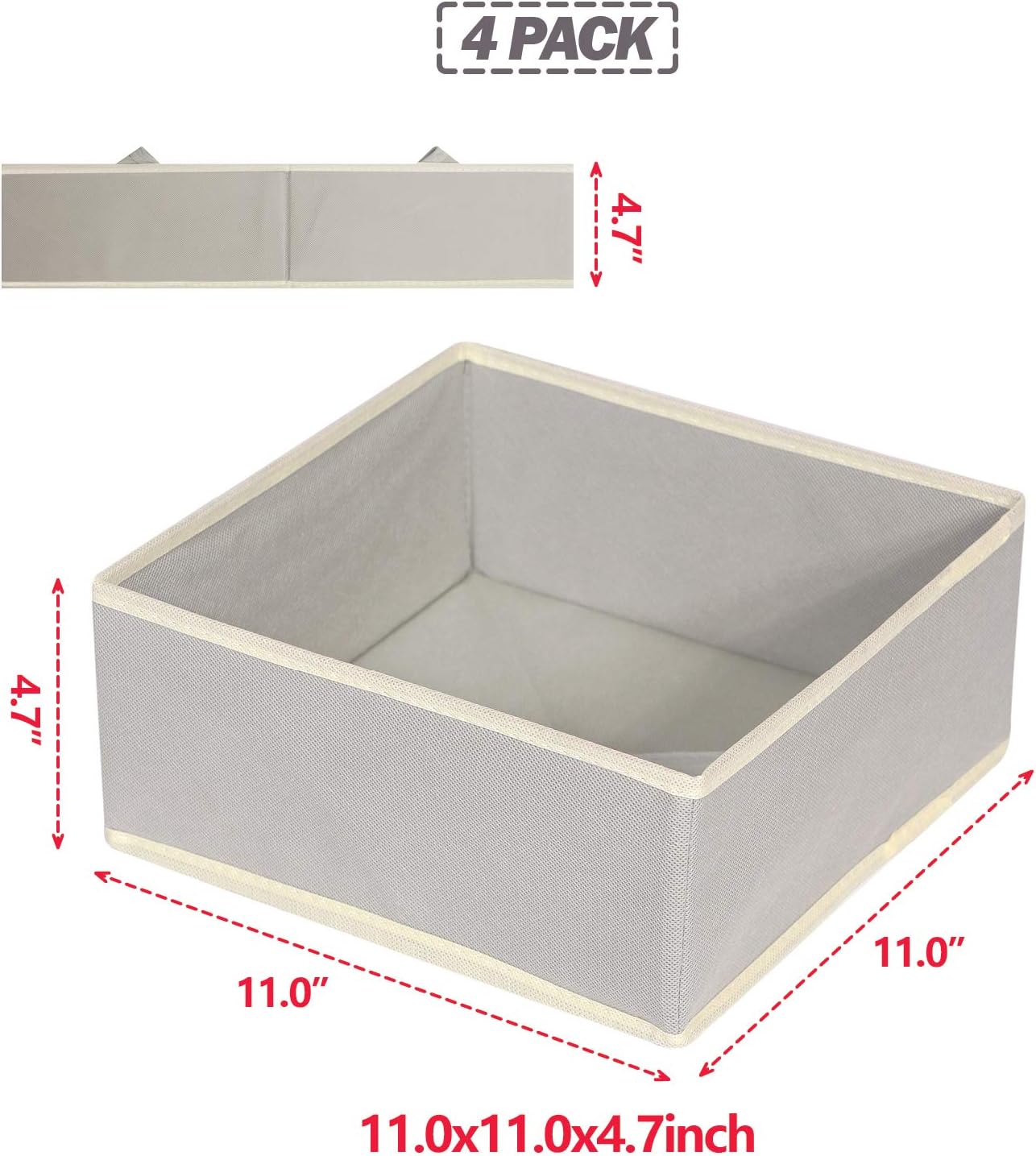 DIOMMELL Foldable Cloth Storage Box Closet Dresser Drawer Organizer Fabric Baskets Bins Containers Divider for Clothes Underwear Bras Socks Clothing,Set of 4 Grey 400
