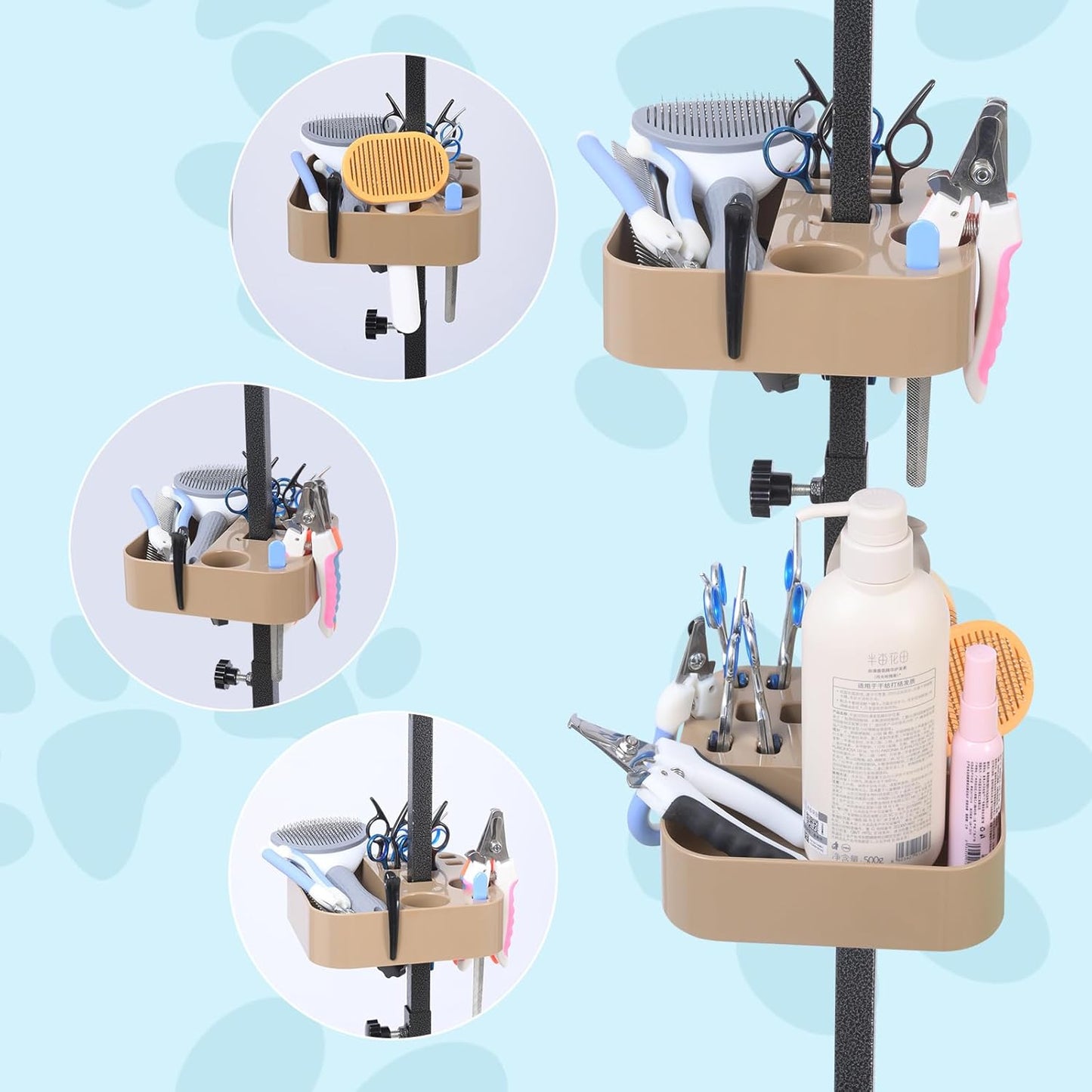Adjustable Pet Grooming Storage Rack - Holds Grooming Scissors, Brushes and Tools - Compact, Durable and Easy to Install