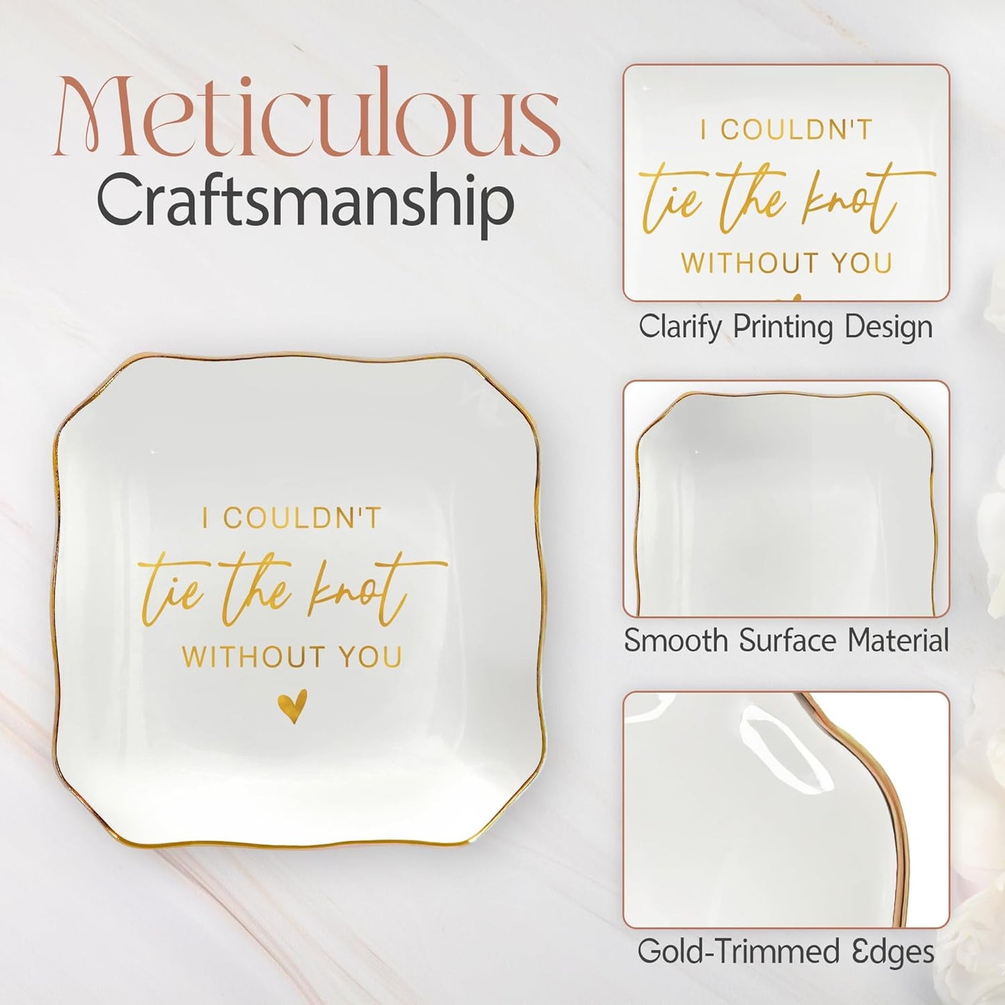OASSIE Christmas Bridesmaid Gifts for Wedding - 4"x4" Ceramic Jewelry Dish Tray - Bridal Shower Wedding Gifts for Women, Jewelry Tray for Bridesmaid Proposal Gift, Maid of Honor Gift for Friend Sister