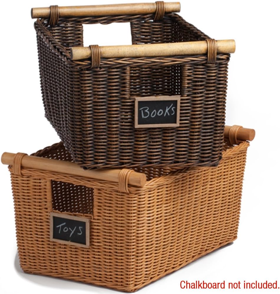 The Basket Lady Pole Handle Wicker Storage Basket, Extra Large, 20 in L x 16 in W x 10 in H, Antique Walnut Brown