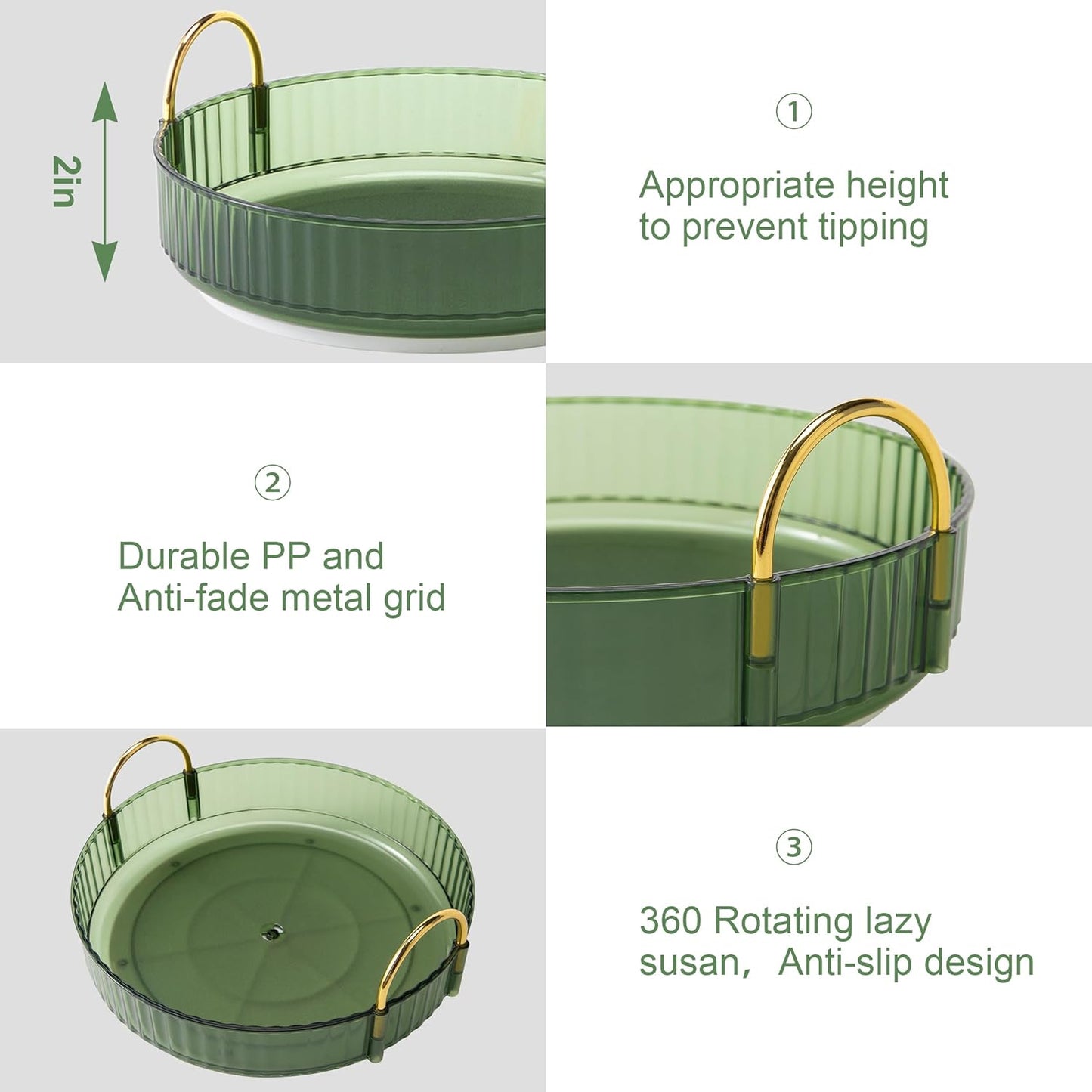 YCIA&DONE 360 Rotating Makeup Organizer and Storage for Vanity Countertop 3 Tiers, High Capacity Cosmetic Skincare Perfume Organizers for Dresser Bathroom Lazy Susan (Vintage Green)
