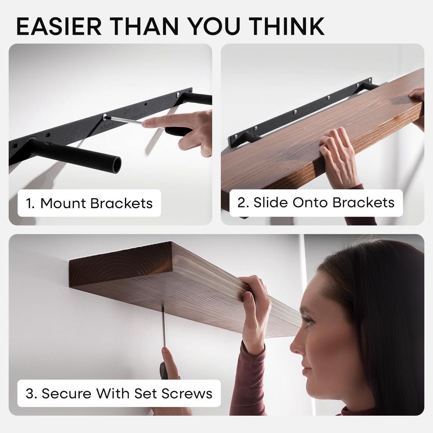 Homeforia Classic Walnut 30 inch Floating Shelf, High End Solid Real Wood Small 30inch Floating Shelves for Wall Mounted, 30in Floating Shelves, Heavy Duty Bracket, 30 X 6.5 X 1.75 inches, Set of 2