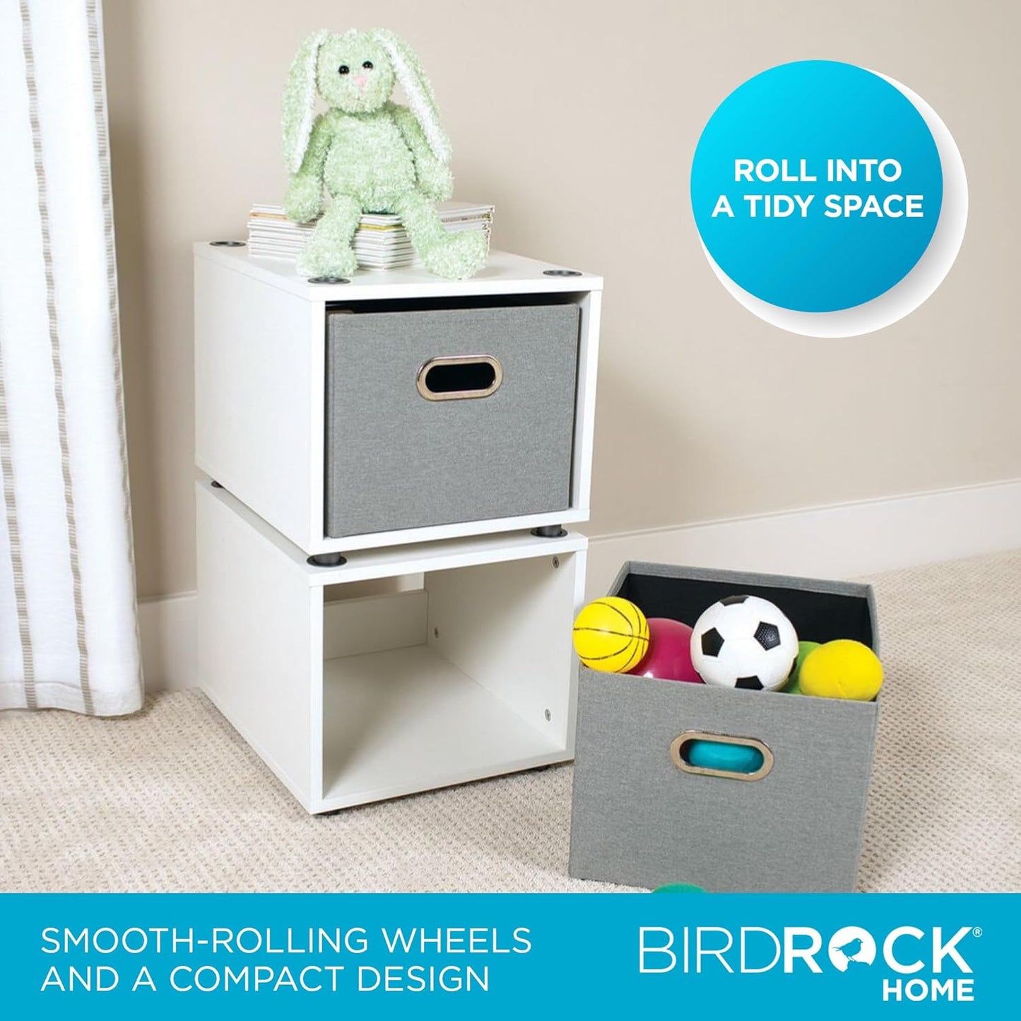 BIRDROCK HOME Rolling File Cabinet – Decorative Storage Shelf w/Removable Bins, Handles, and Wheels – Organize Files, Books, Toys, Under Desk Office Solution, Modern Design - 2 Lateral Drawers, White