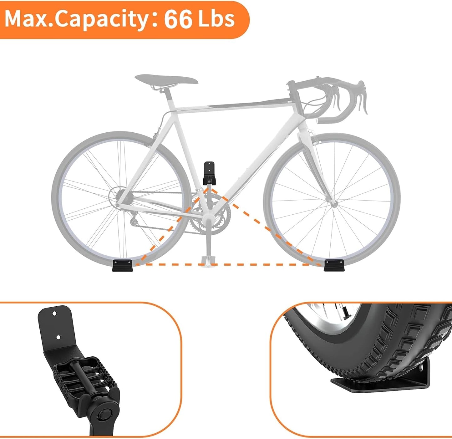 WALMANN 3 Pack Bike Pedal Hanger Wall Mount, Heavy Duty Horizontal Bike Rack for Garage Wall, Holds Up to 70LBS