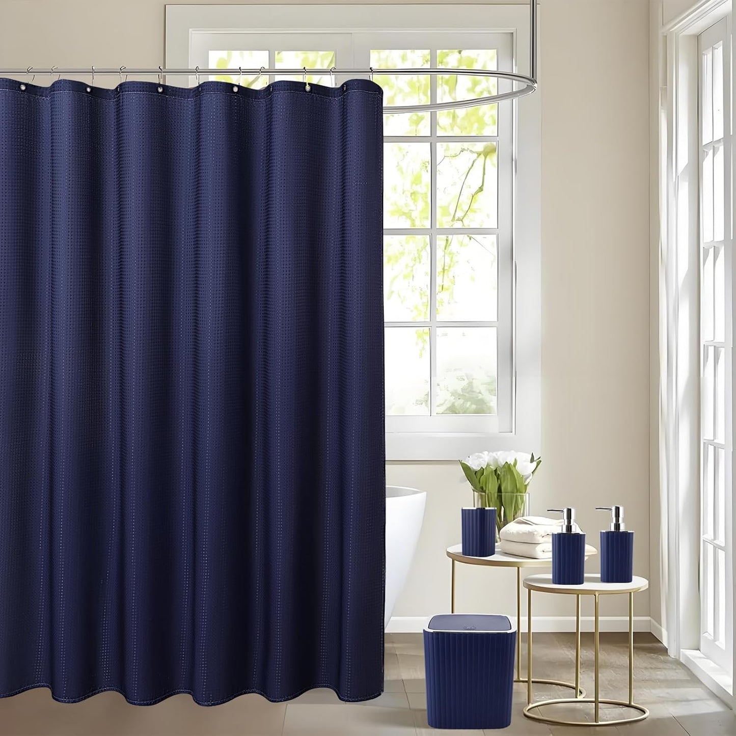 26PC Bathroom Accessories Set - Gorgeous Blue Bathroom Set, Bathroom Accessory Set, Blue Shower Curtain Set with Bathtub Mats for Shower Tub