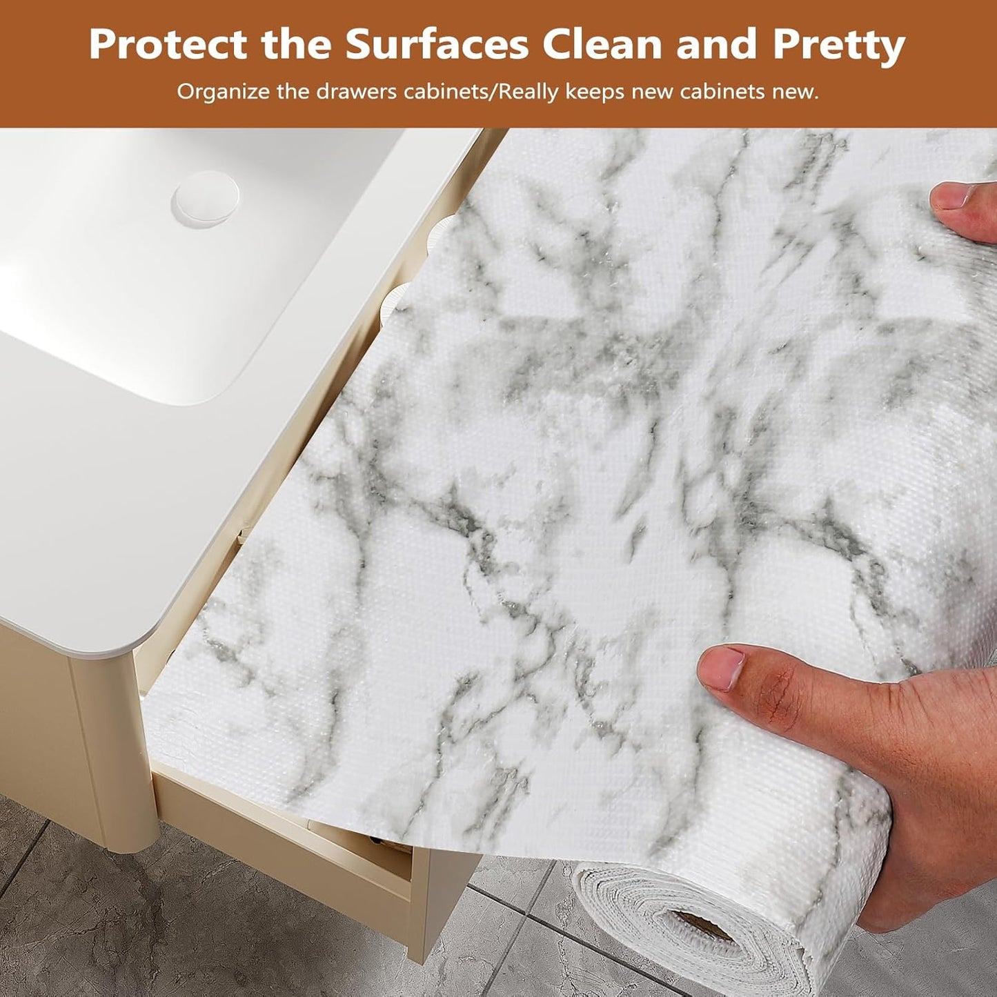 Shelf Drawer Liner for Kitchen Cabinets Non Adhesive, Slip Resistant Strong Grip Thickened Cabinet Liners for Shelves Non Slip Shelving Paper for Cupboard, Dresser, Pantry (Marble, 11.8" x 10 FT)