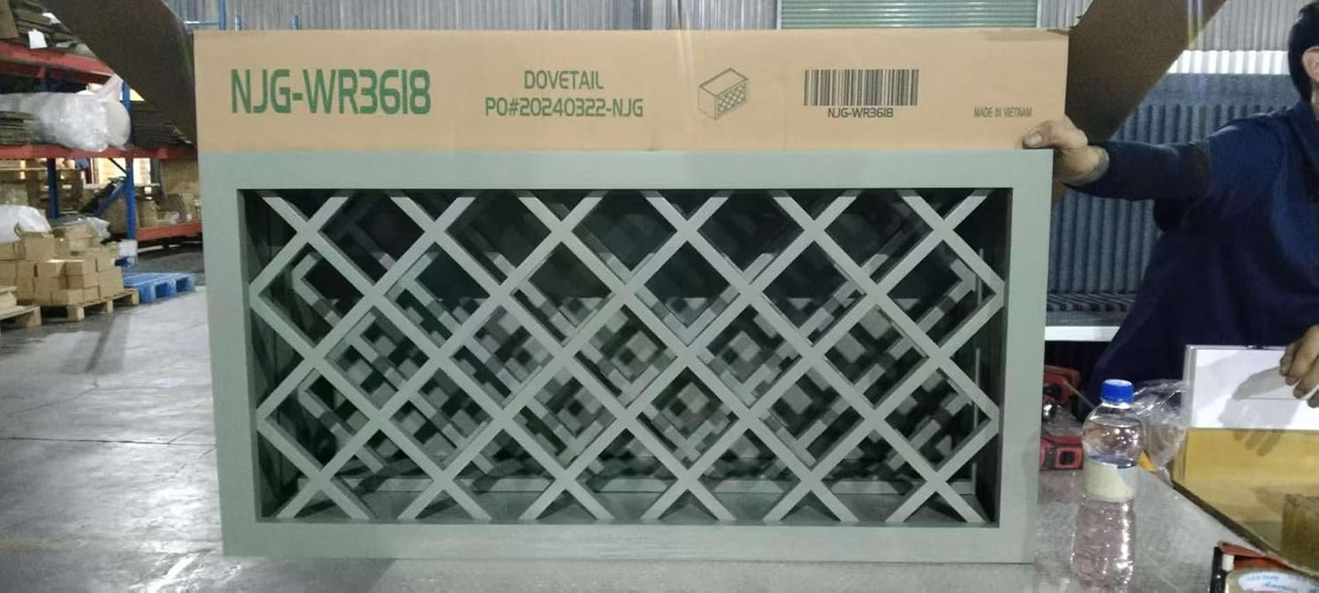 Solid Wood RTA Wine Bottle Rack Wall Cabinet with Lattice Panels - Wine Storage for Bar, Pantry, Cellar - Mocha (Jade Green, 36'W 12'D 18'H)