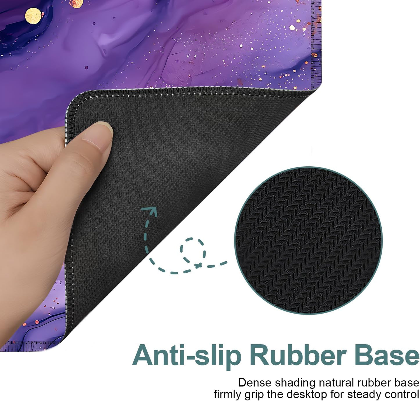 Purple Gaming Mouse Pad 35.4"x15.7"Desk Mat Anti-Slip Rubber Base & Durable Stitched Edges for Gamers Smooth Mouse Writing Surface for Desk Office/Home