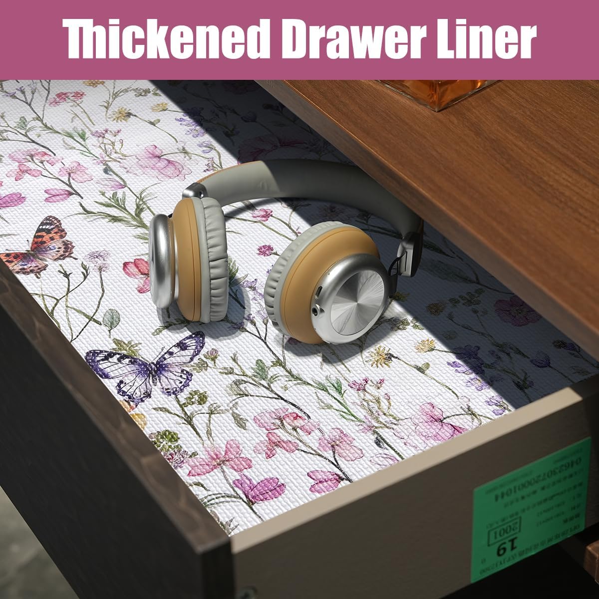 Drawer and Shelf Liner for Kitchen Cabinets,Non-Adhesive Drawer Liner,Non-Slip Floral Shelf Liners,Strong Grip Waterproof Easy to Clean Cabinet Liners for Drawers Cupboard Shelves 16IN×10FT