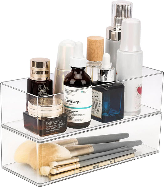 JessLab Acrylic Organizer, 2PK Cube Sections Makeup Organizer for Drawer, Makeup Organizer for Vanity, Countertop, Bathroom, Kitchen and Cabinet Storage(1+1 Compartment)