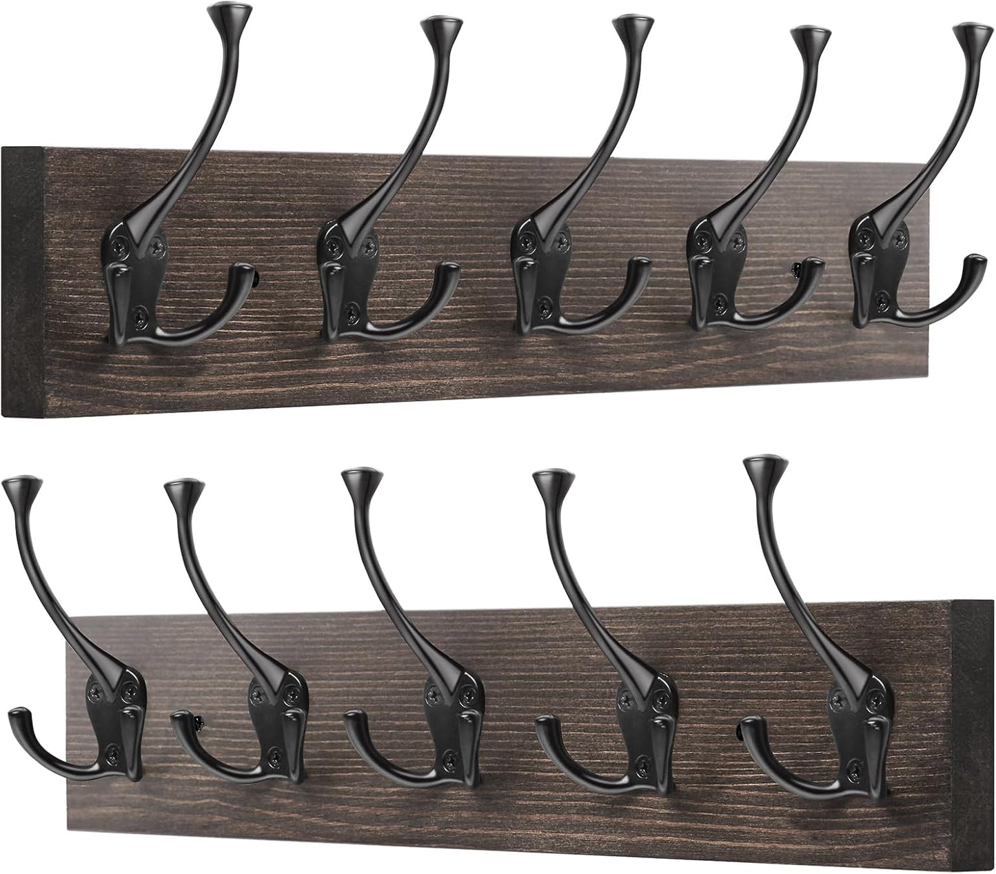IBosins 2 Pack Coat Rack Wall Mount, 17'' Old Wood Color Coat Hanger, Rustic Wooden Metal Coat Hooks Rail for Entryway Living Room Coat Jacket Scarf Bag Towel Hat
