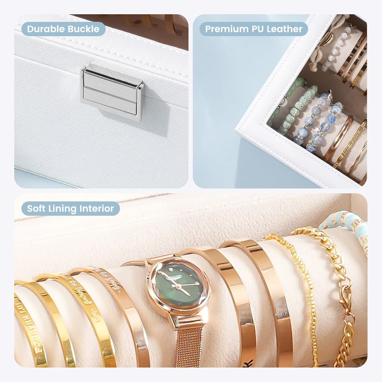 Lolalet Bracelet Display Holder with Rods for Bangles Watches, Clear Lid Jewelry Organizer Box Storage Case for Women Girls -White