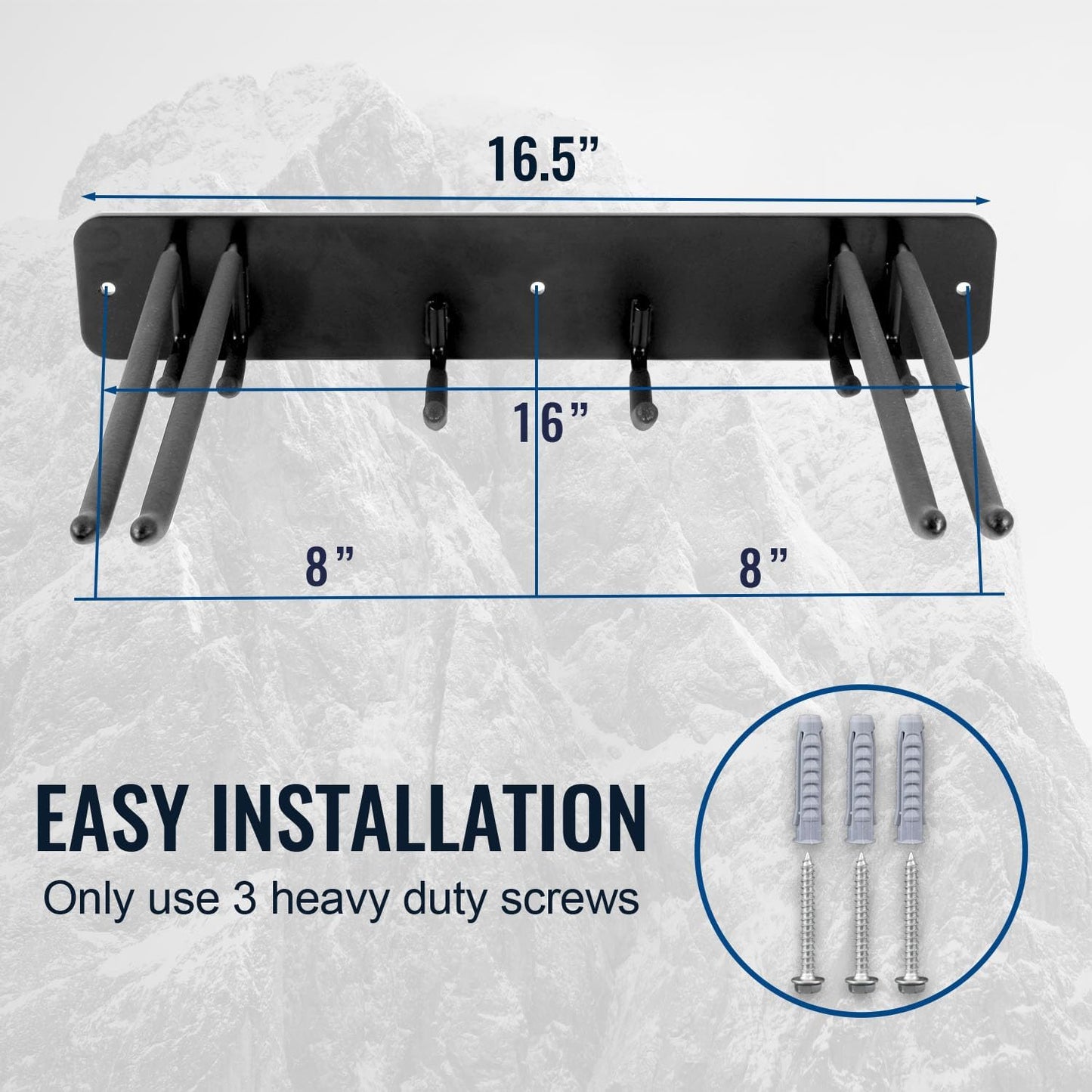 Wall Mount Ski Storage Rack,Garage Snowboard Storage Organizer 4 Pairs Metal Hooks Indoor Outdoor System Organization (Black 1pack)