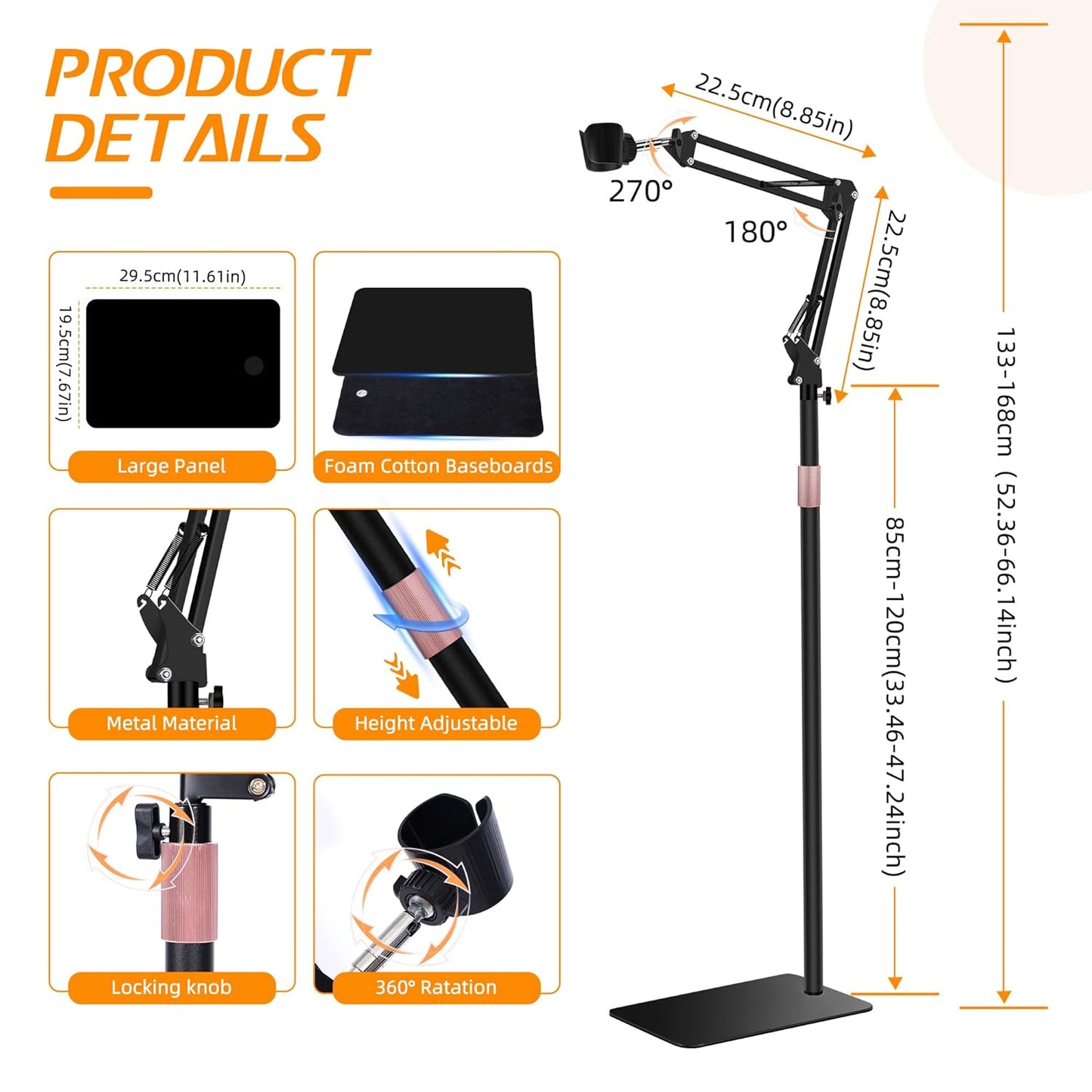 Hair Dryer Stand, 1.68M Height Adjustable, Hands Free Blow Dryer Holder with Heavy Base, 360 Degree Rotating, Work with 99% Dryers, Gift for Mom, Elder, Frozen Shoulder - Black
