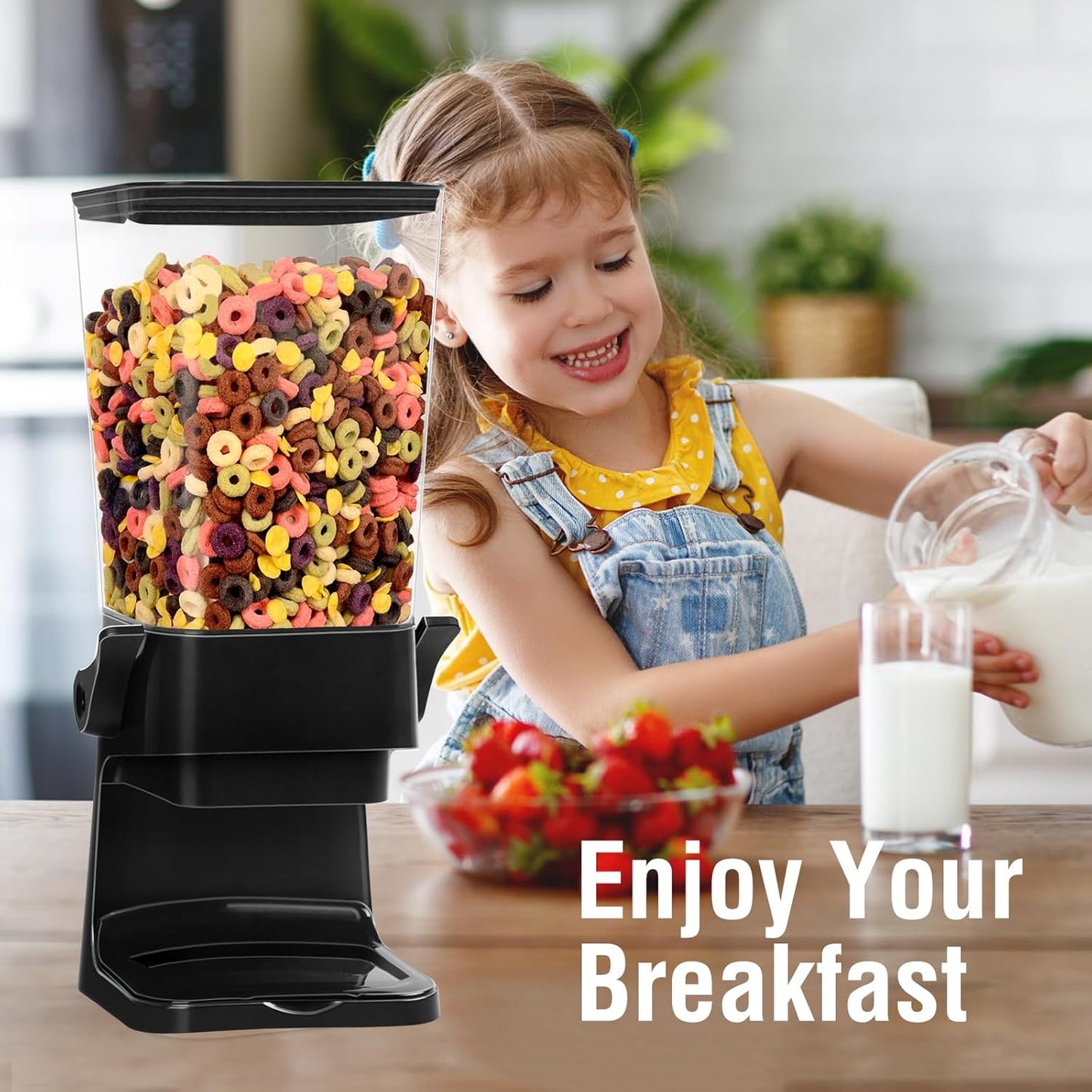 Cereal Dispenser Countertop,5.5L Cereal Containers Storage Dispenser for Pantry,Dry Food Storage Rice Containers,Candy Dispenser,Snack Organizer Machine for Grains, Nuts,Oatmeal, Pet Food Black