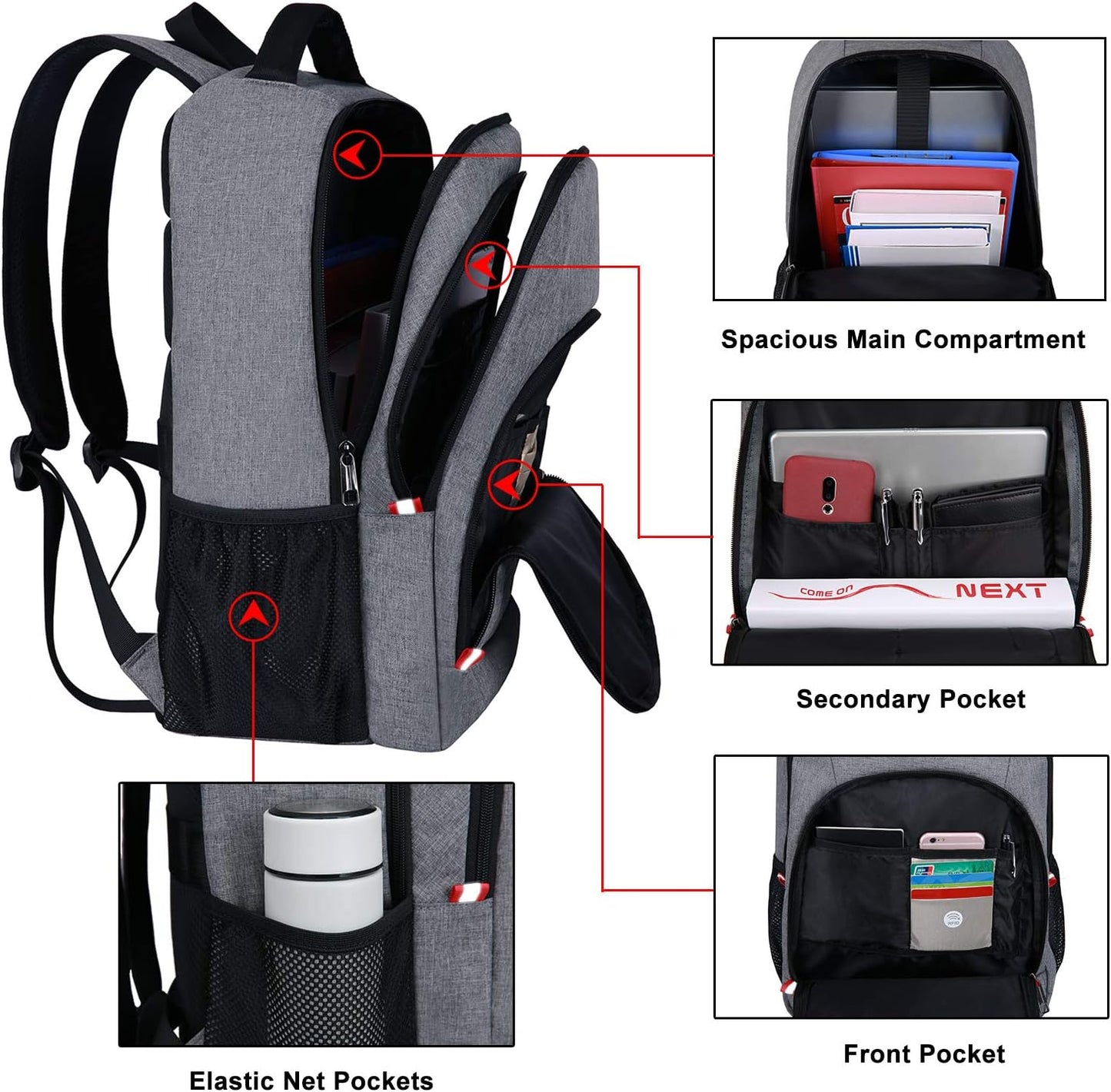 Della Gao Travel Laptop Backpack, Anti Theft Backpack for Men and Women with USB Slit Business Computer Backpack Bag (Grey, 15.6 Inch)