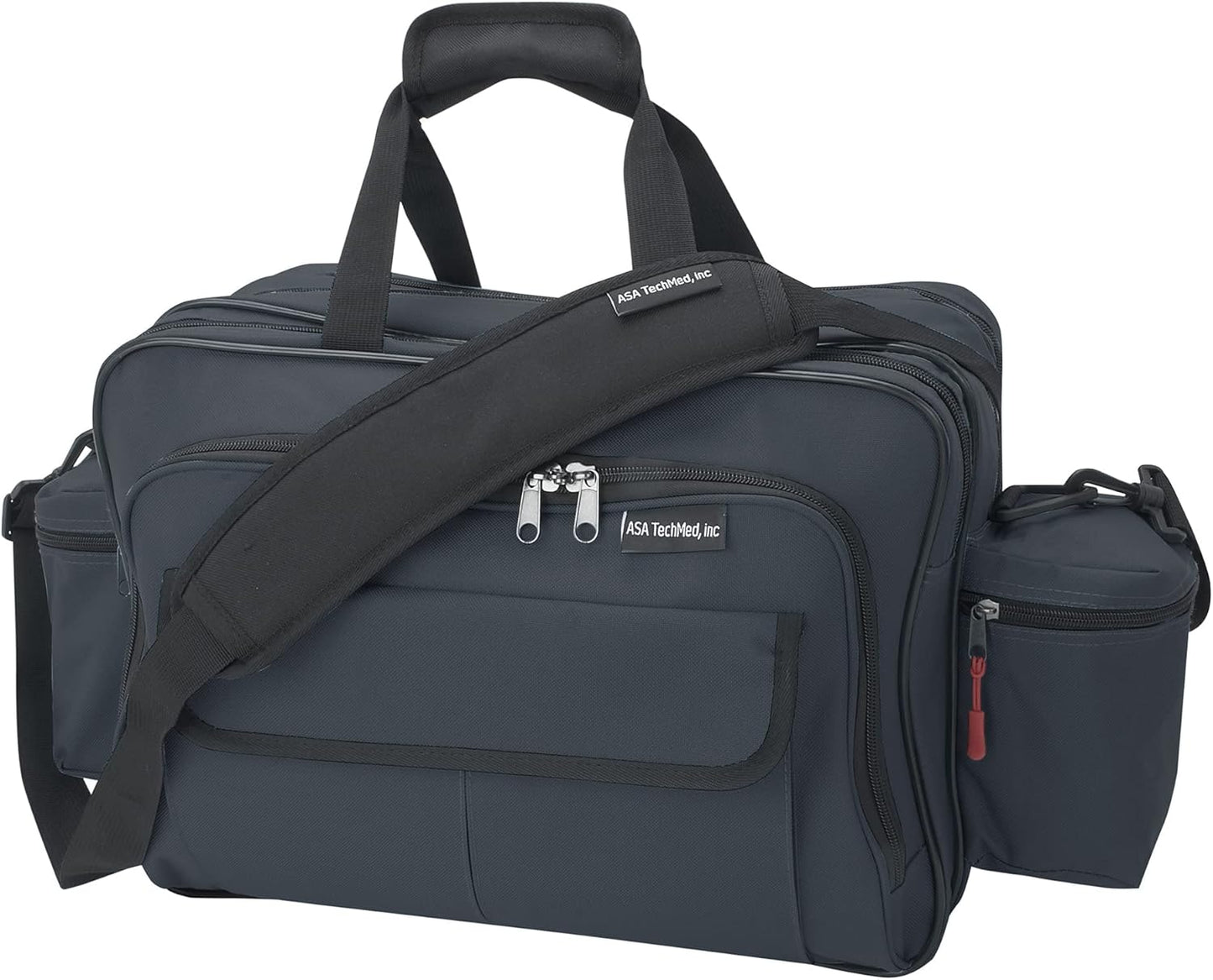 ASA TECHMED Nursing Bag with Compartments – Durable Medical Equipment Shoulder Bag for Nurses, Physicians, EMTs, Multi-Pocket, Nylon Reinforced, Adjustable Straps (Black)
