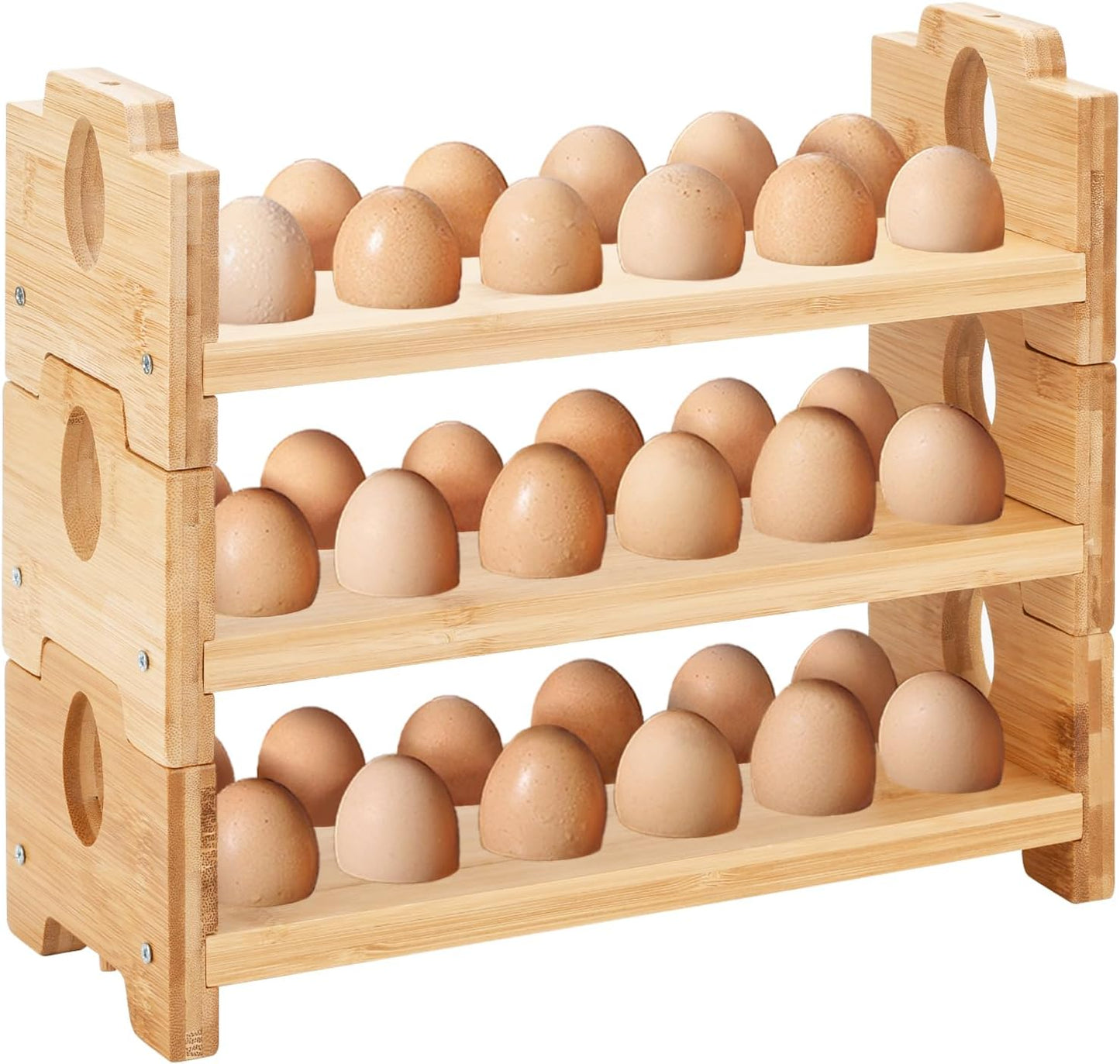 3-Tier Wooden Egg Holder - Egg Basket For Gathering Fresh Eggs, Layer Egg Tray Holder Countertop For 12 Eggs,Tier Egg Organizer For Farmhouse Kitchen Refrigerator Fits Duck, Turkey, Chicken Eggs